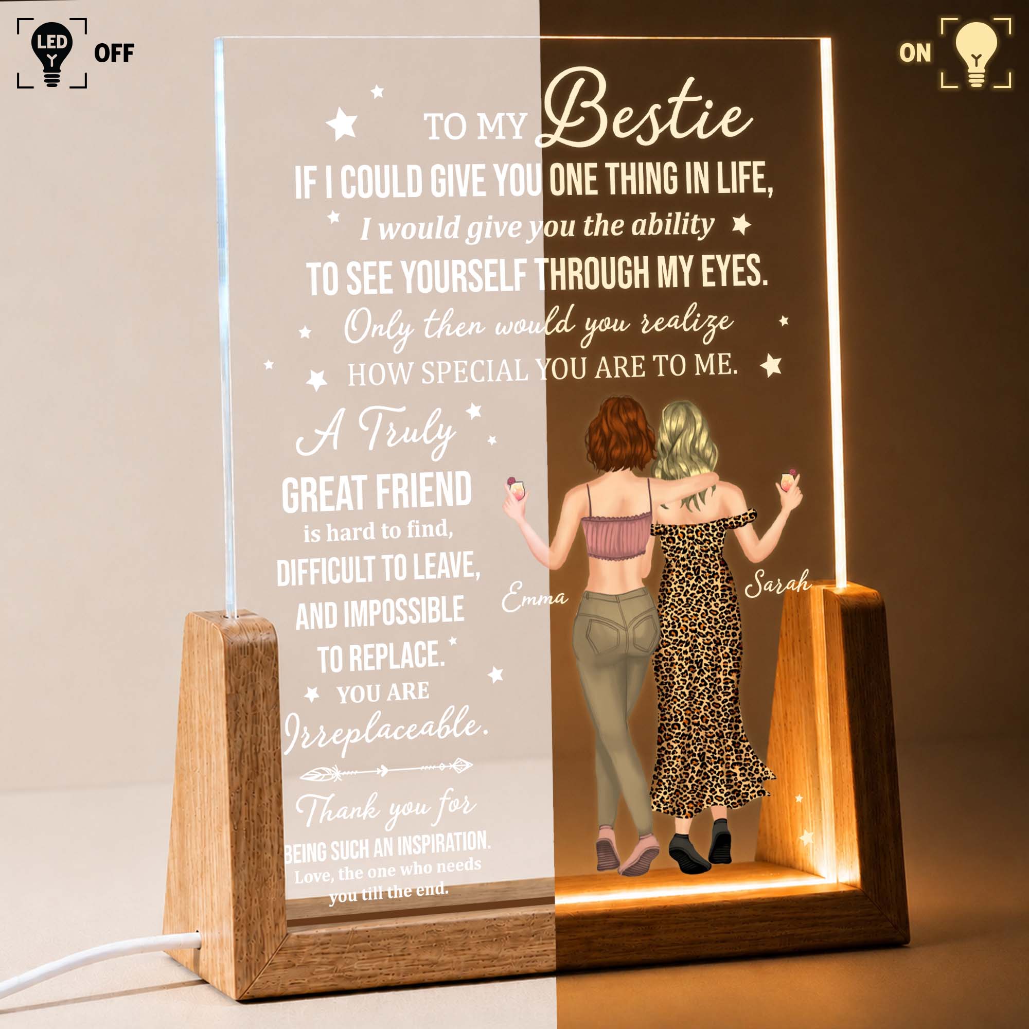 Personalized Acrylic Night Light Custom Bestie Gift for Friends