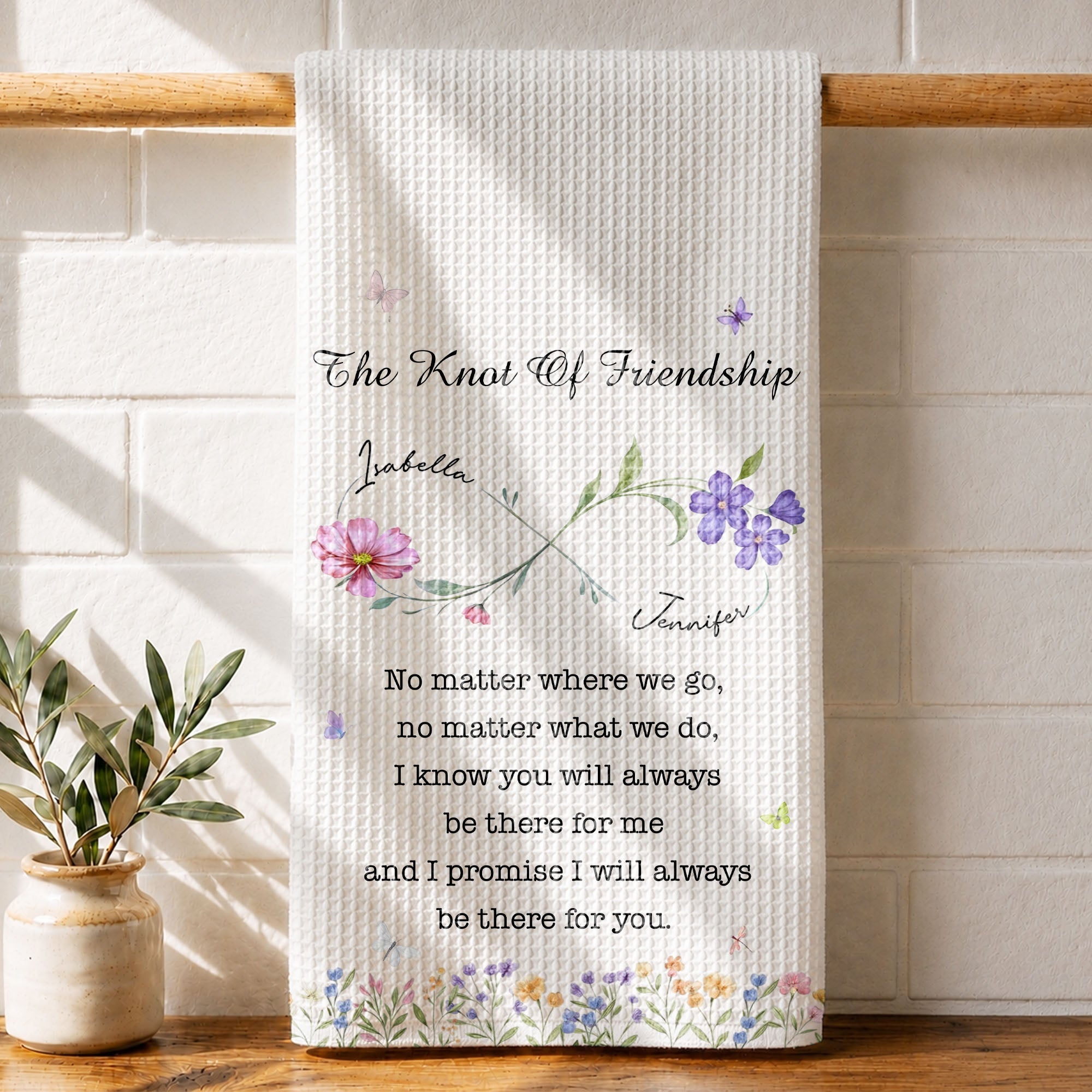Personalized Kitchen Towel Custom Birth Month Flowers Gift for Best Friends