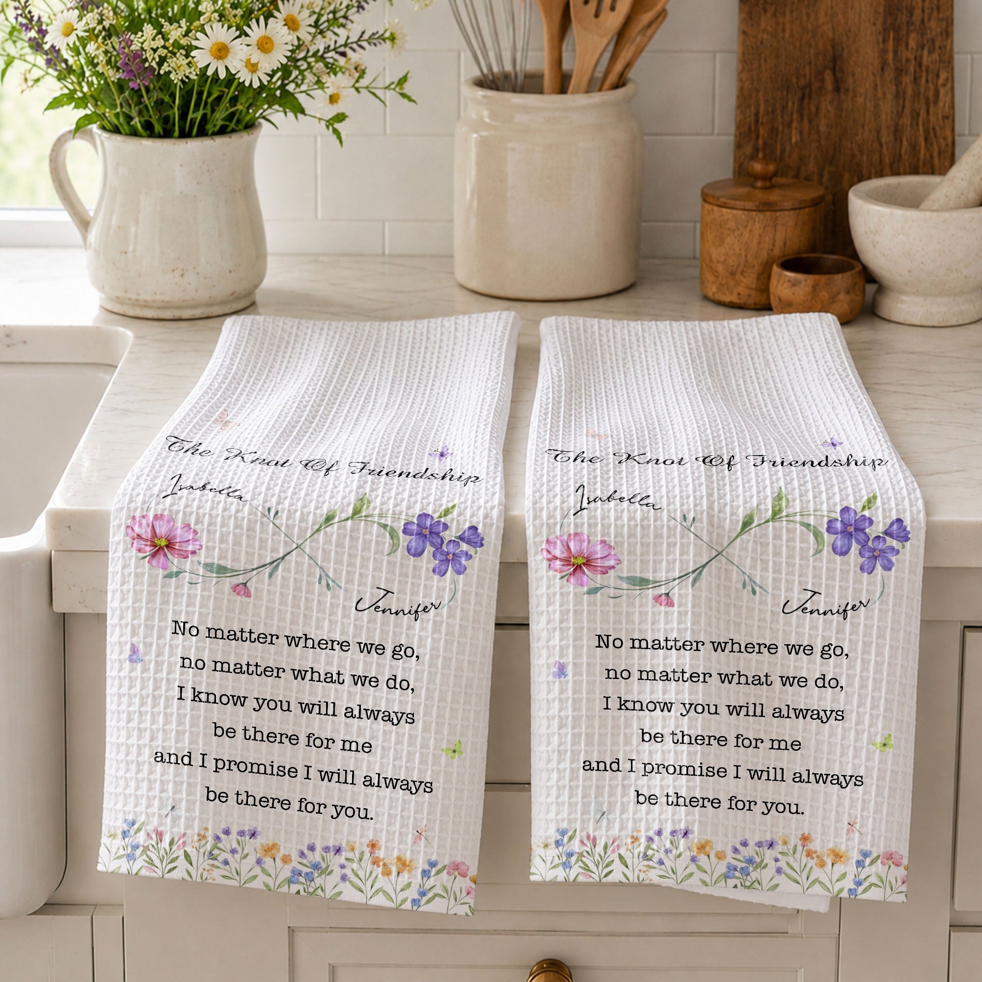 Personalized Kitchen Towel Custom Birth Month Flowers Gift for Best Friends