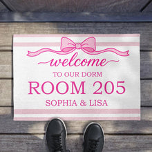 Load image into Gallery viewer, Personalized Pink Ribbon Bow Doormat Custom Name Gift for BFF
