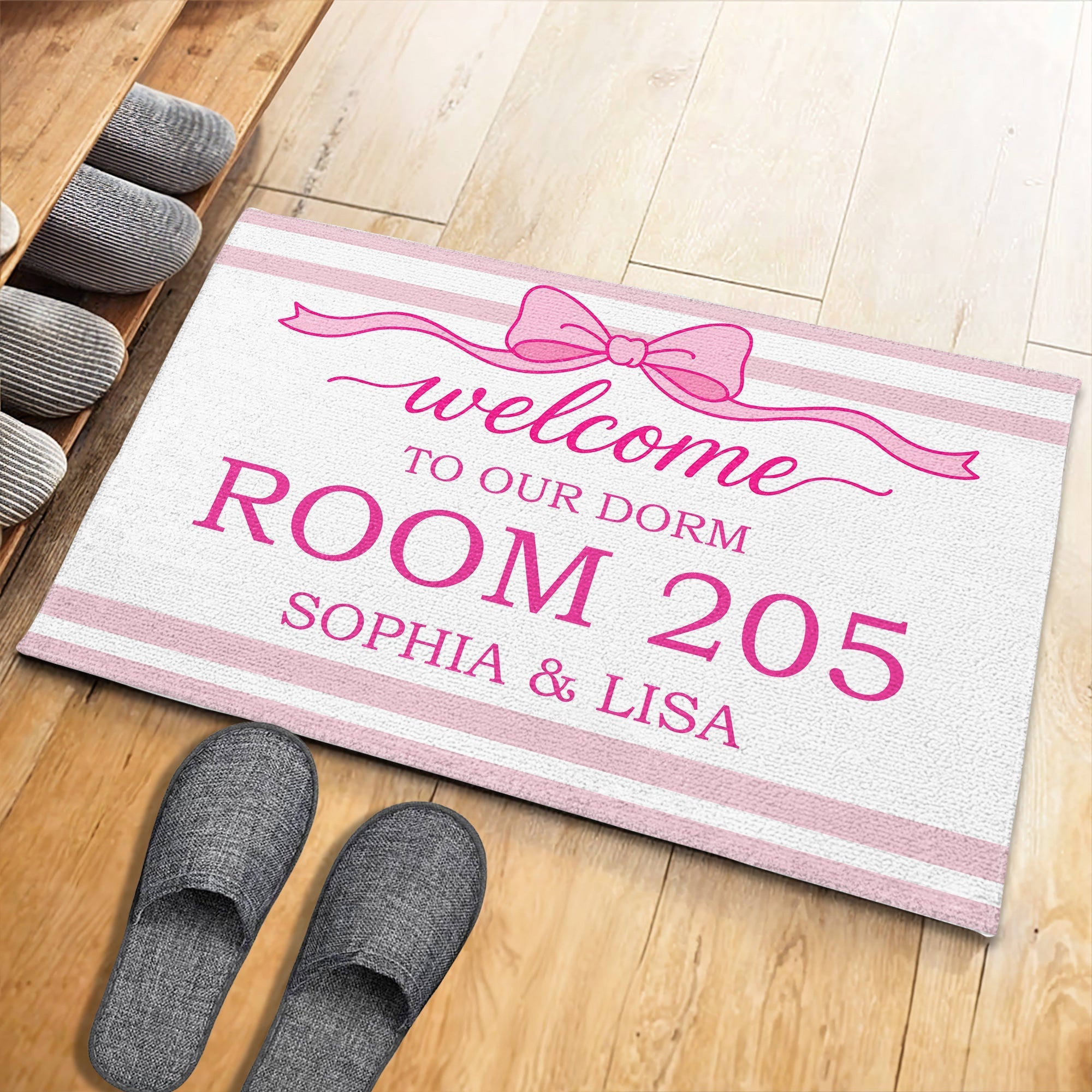 Personalized Pink Ribbon Bow Doormat Custom Name Gift for BFF