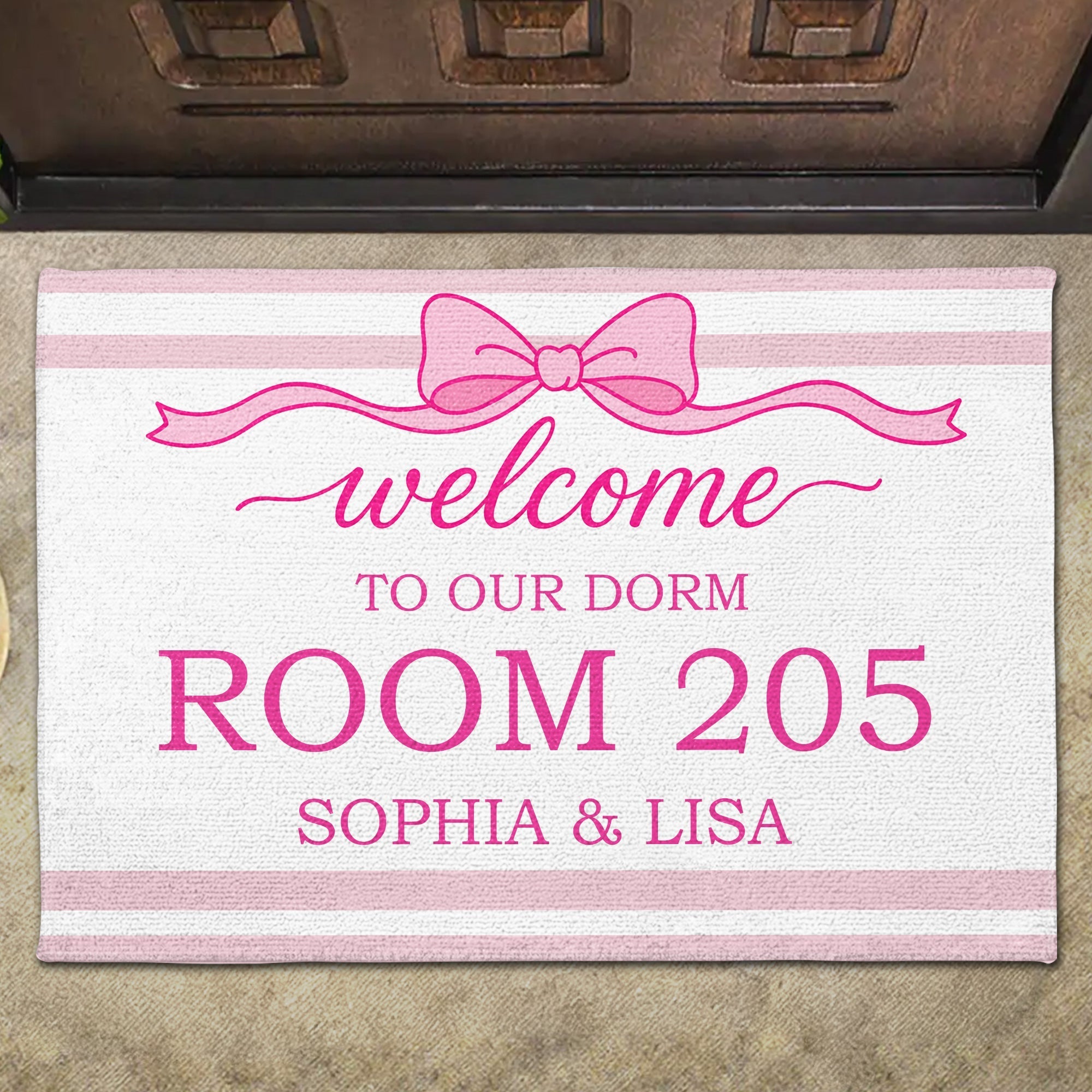 Personalized Pink Ribbon Bow Doormat Custom Name Gift for BFF