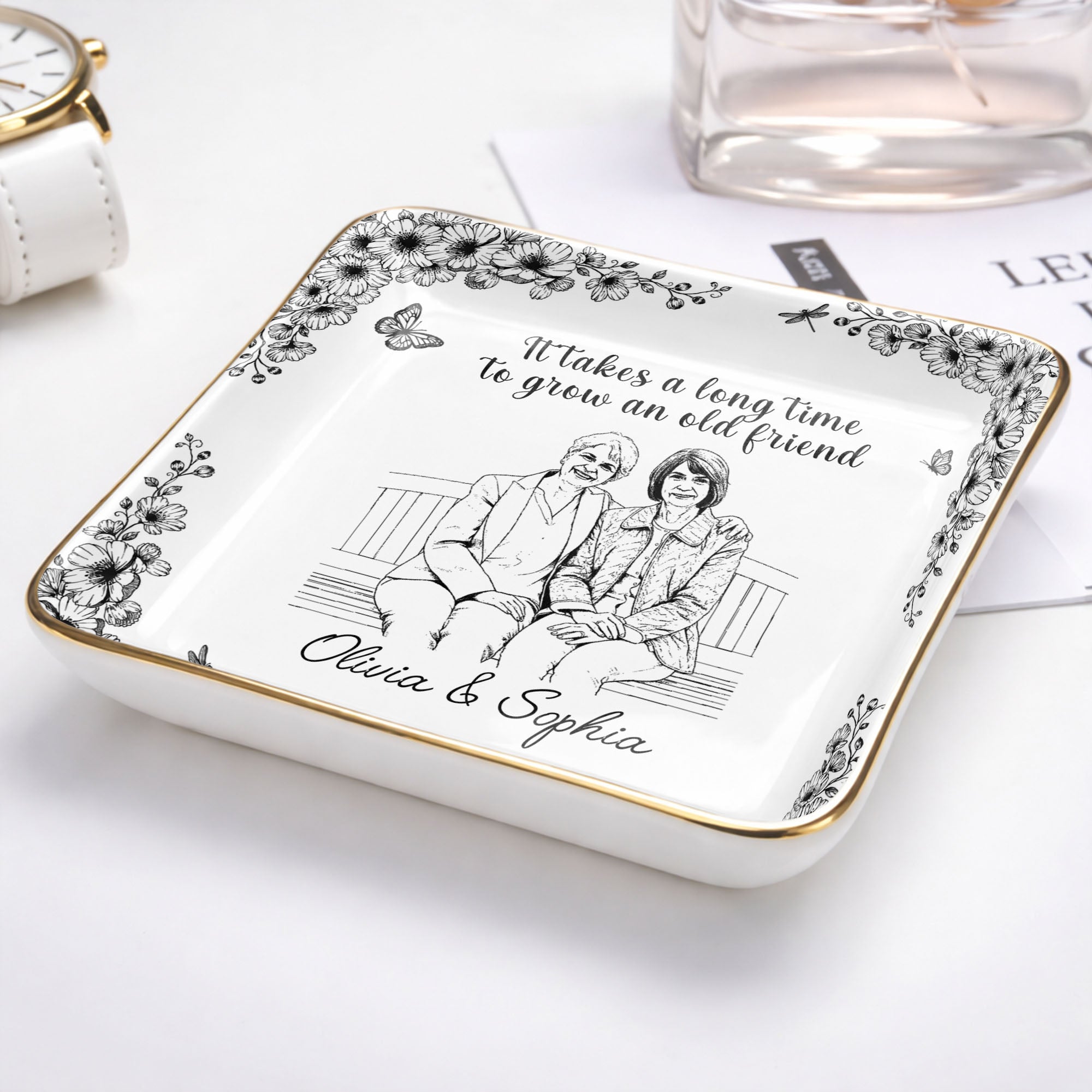 Personalized Ceramic Jewelry Dish Custom Best Friend Gift for BFF