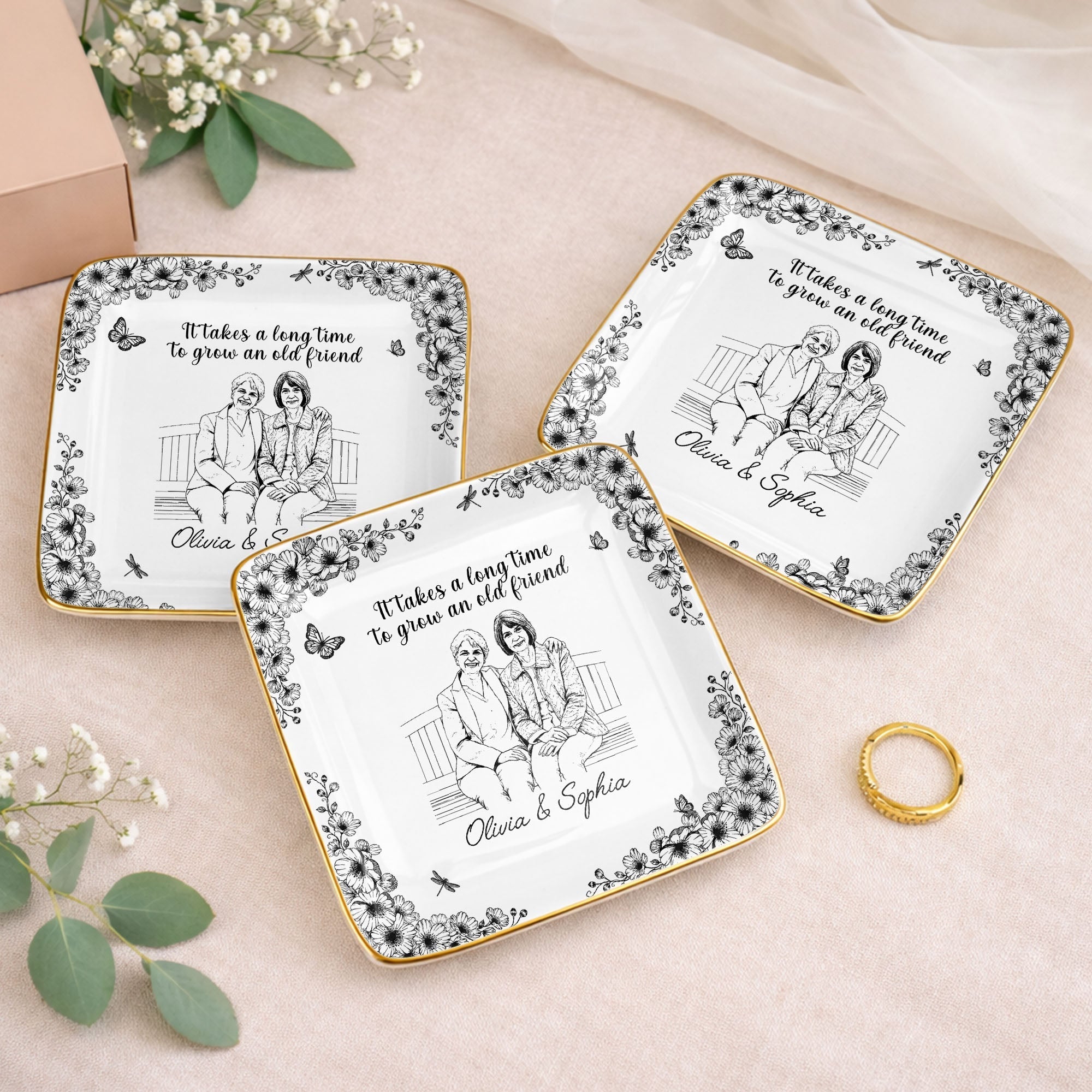 Personalized Ceramic Jewelry Dish Custom Best Friend Gift for BFF