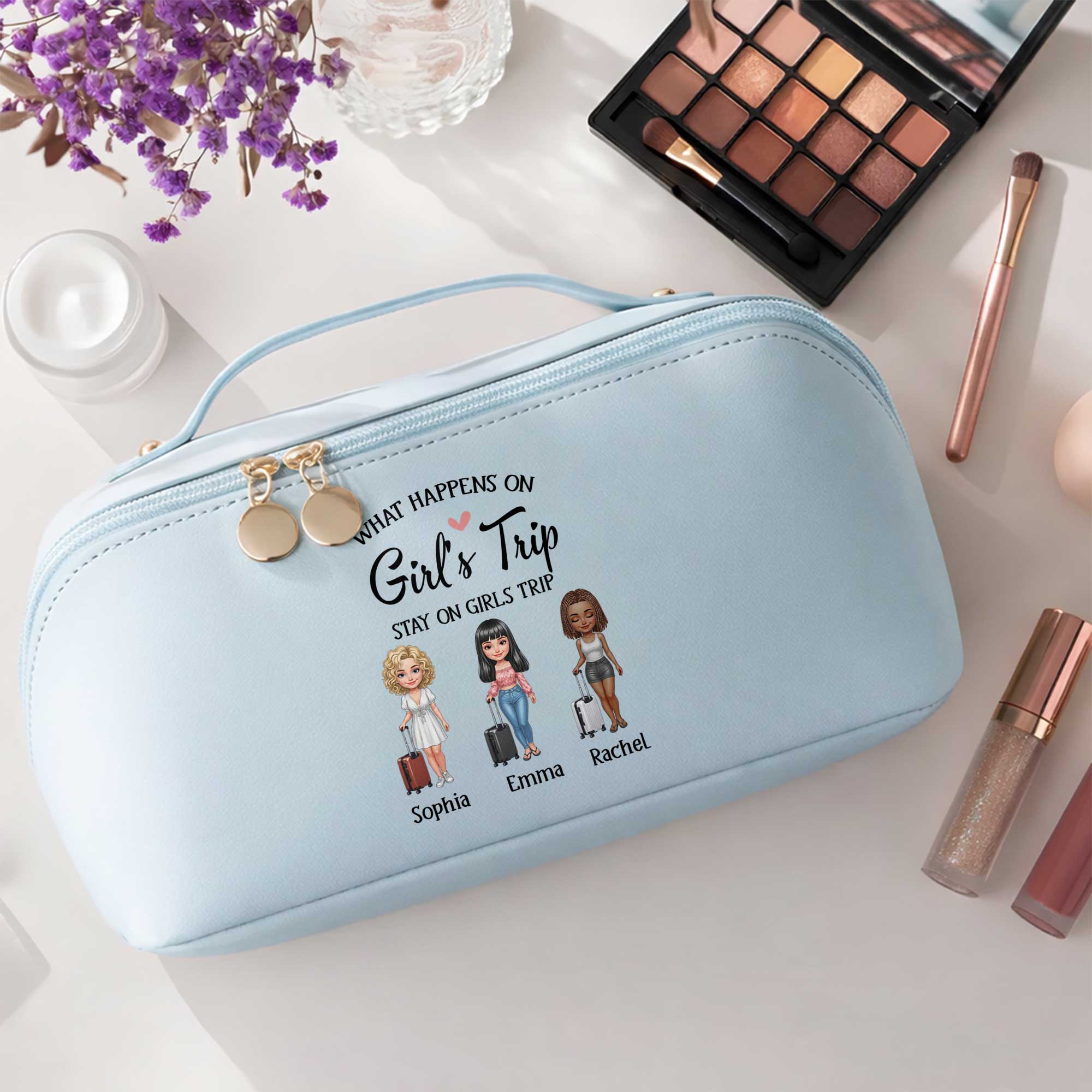 Personalized Faux Leather Makeup Bag Custom Name Gift for Besties