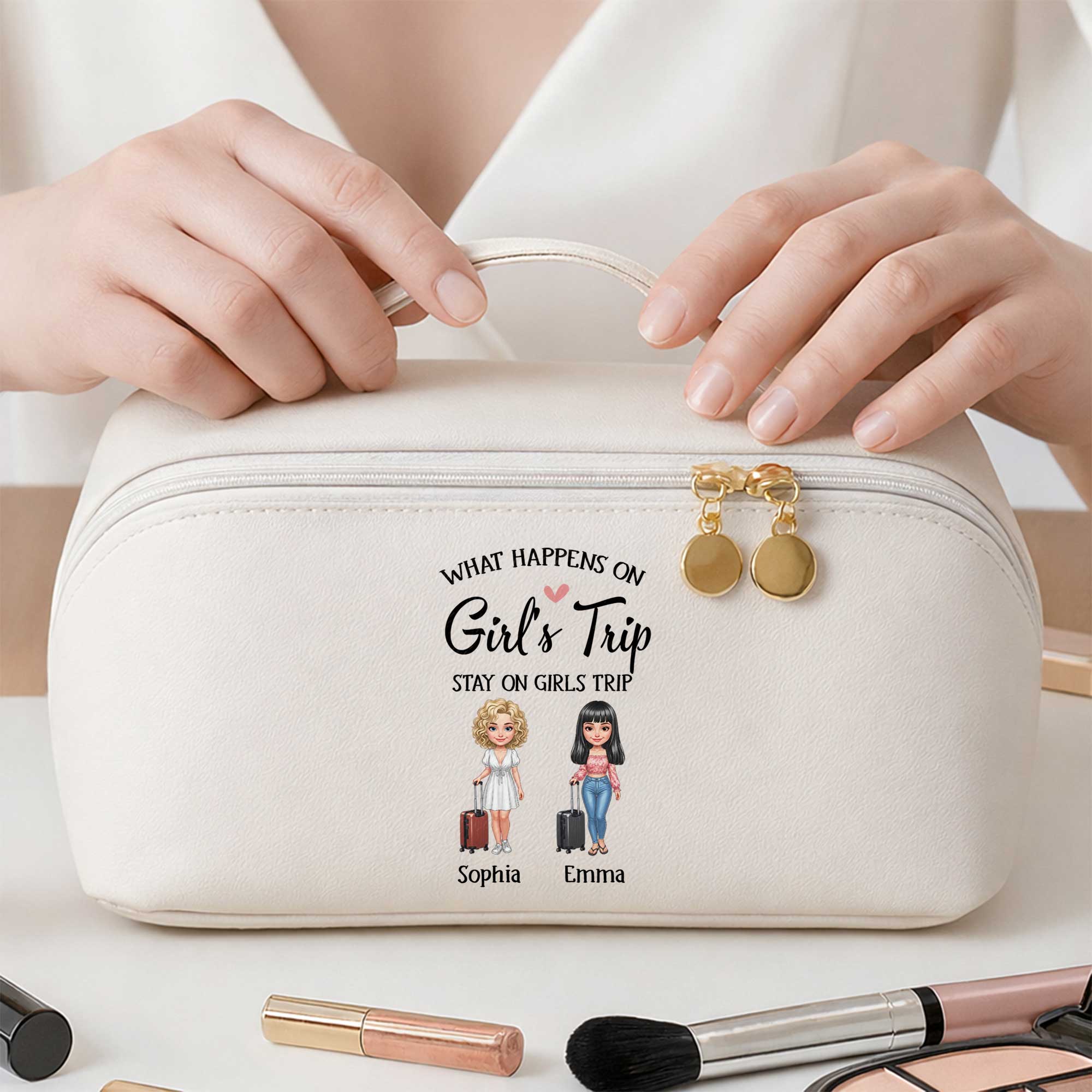 Personalized Faux Leather Makeup Bag Custom Name Gift for Besties
