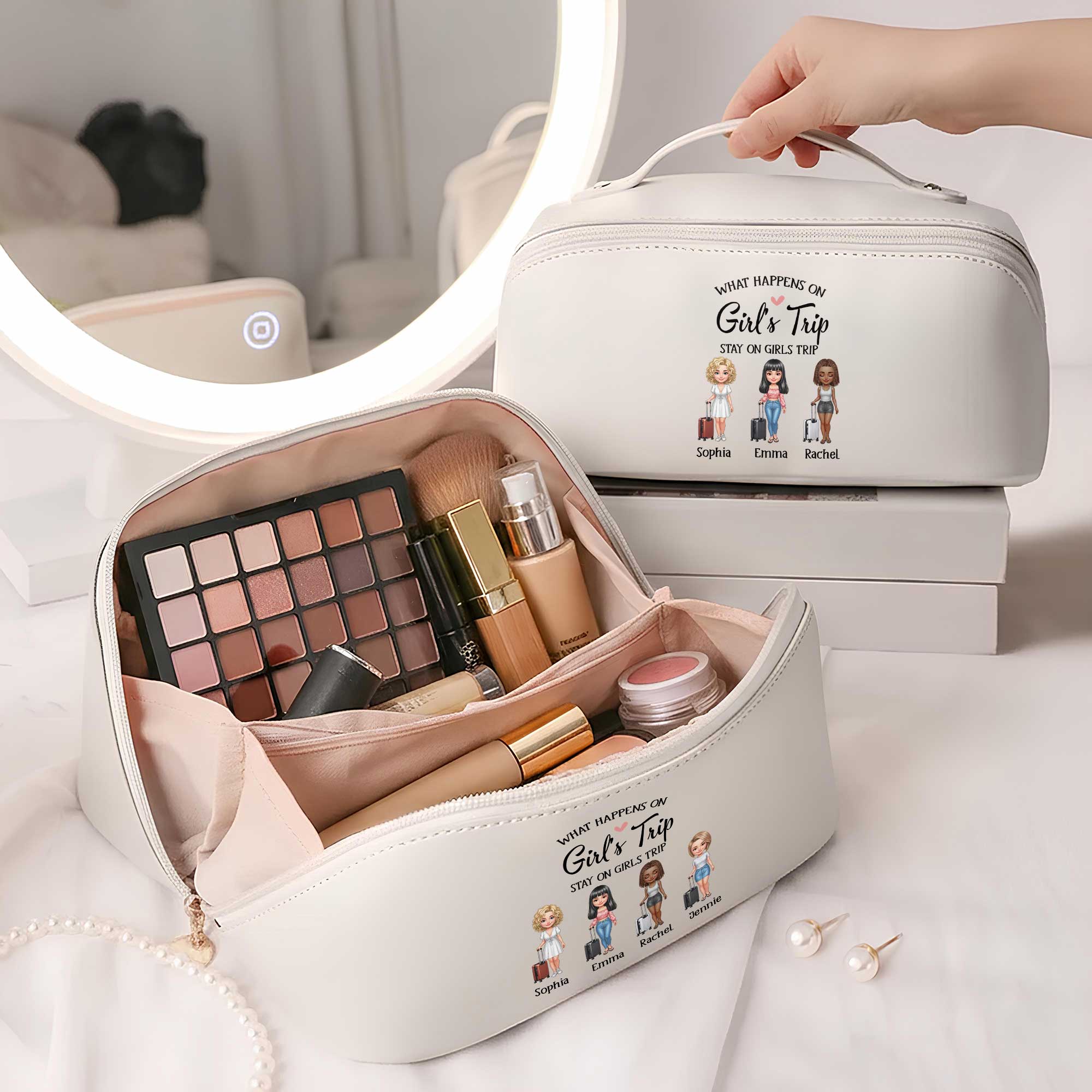 Personalized Faux Leather Makeup Bag Custom Name Gift for Besties