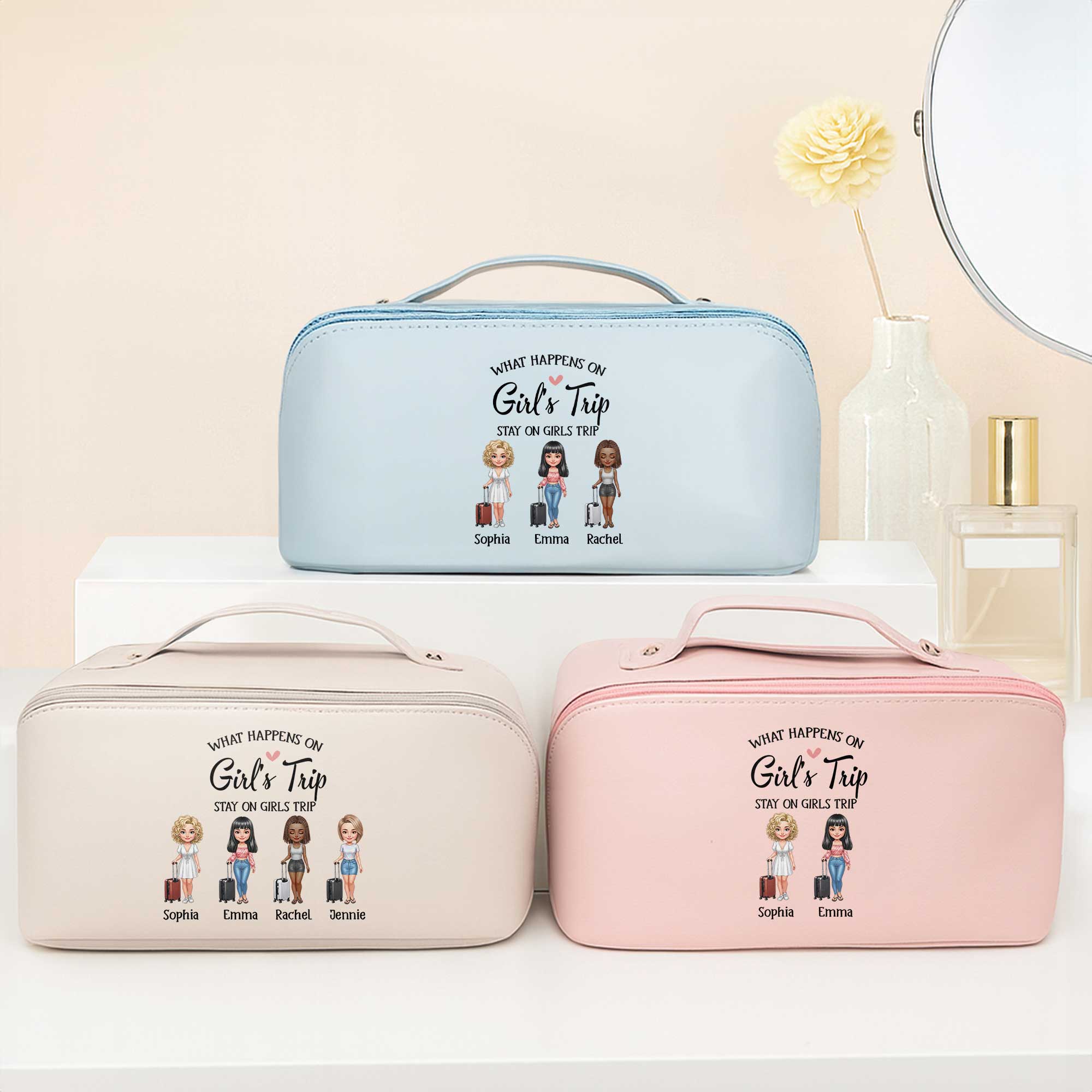 Personalized Faux Leather Makeup Bag Custom Name Gift for Besties