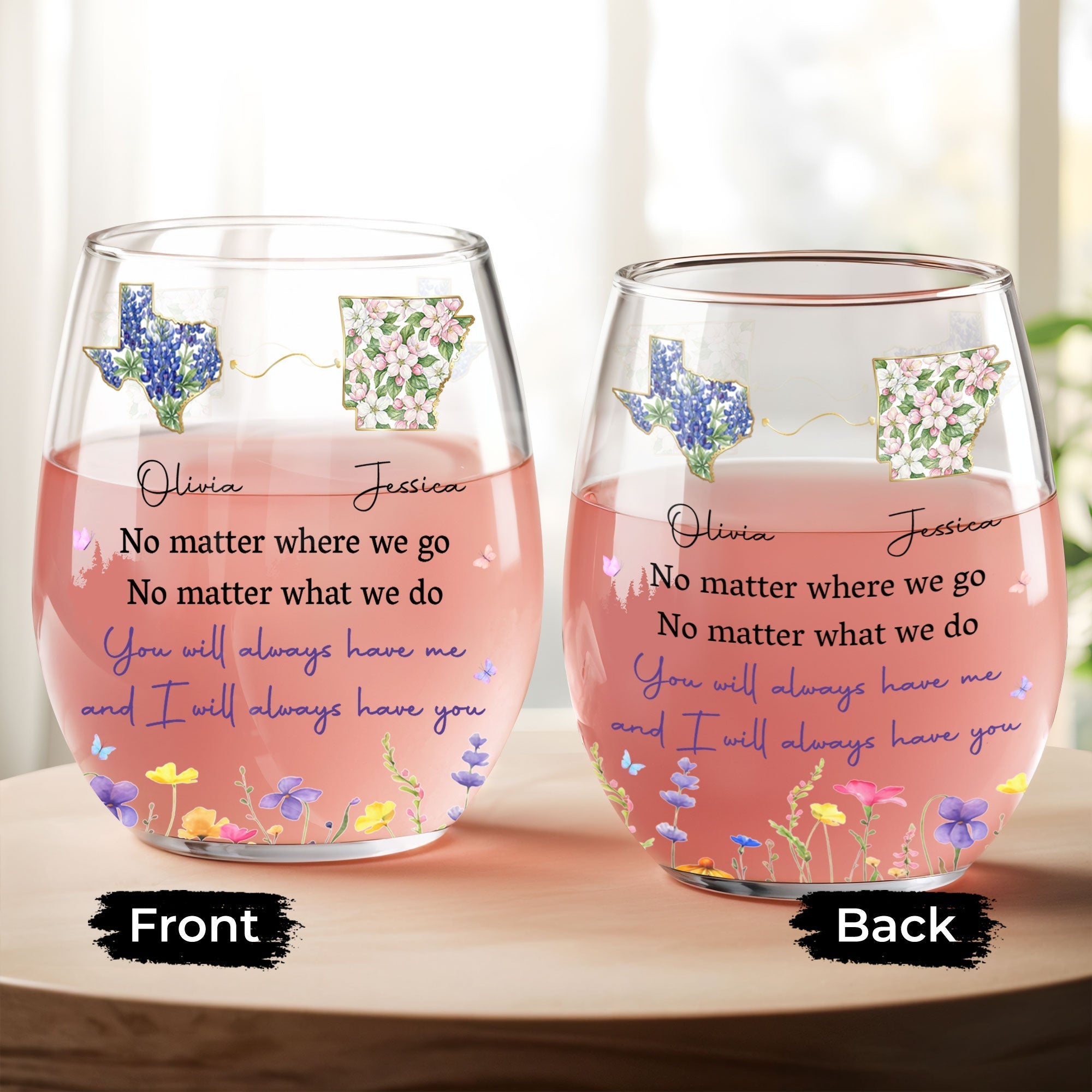 Personalized Stemless Wine Glass Custom State Outline Gift for Friends