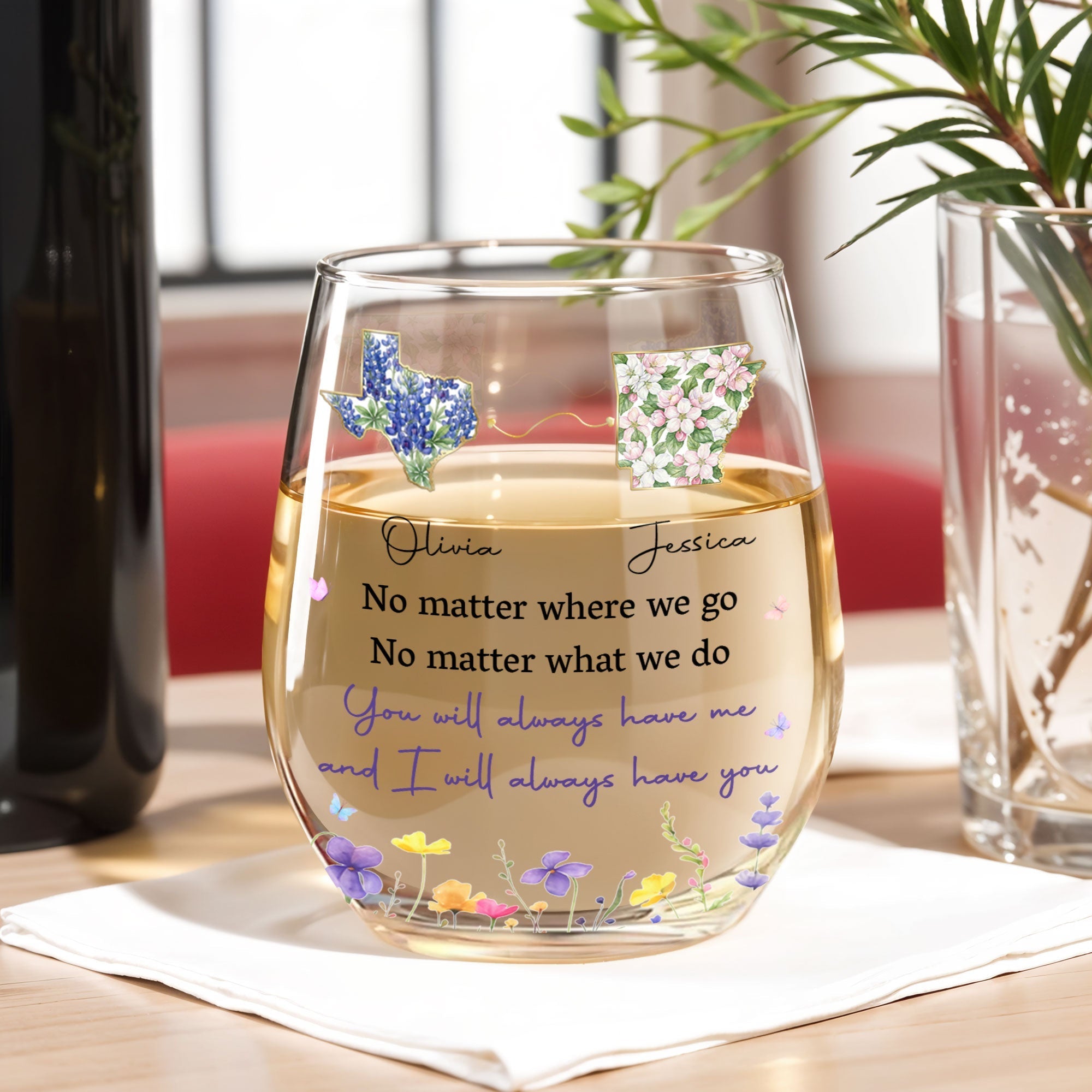 Personalized Stemless Wine Glass Custom State Outline Gift for Friends