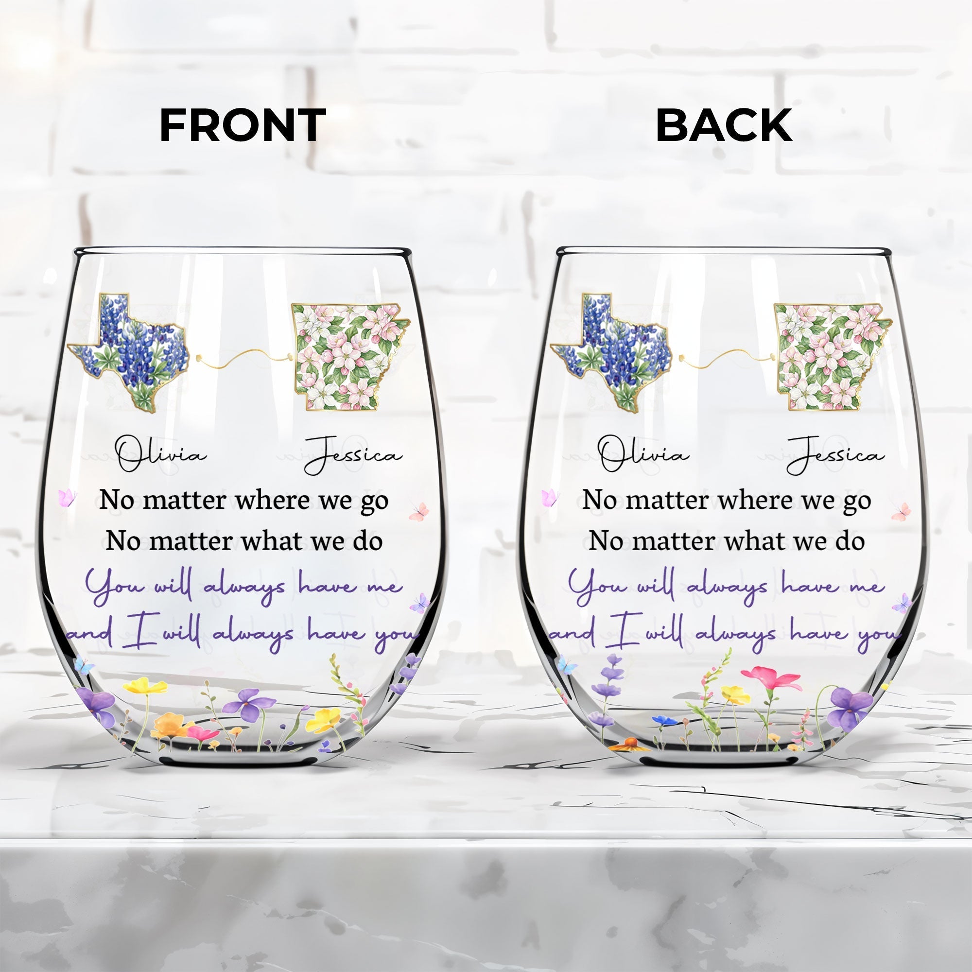 Personalized Stemless Wine Glass Custom State Outline Gift for Friends