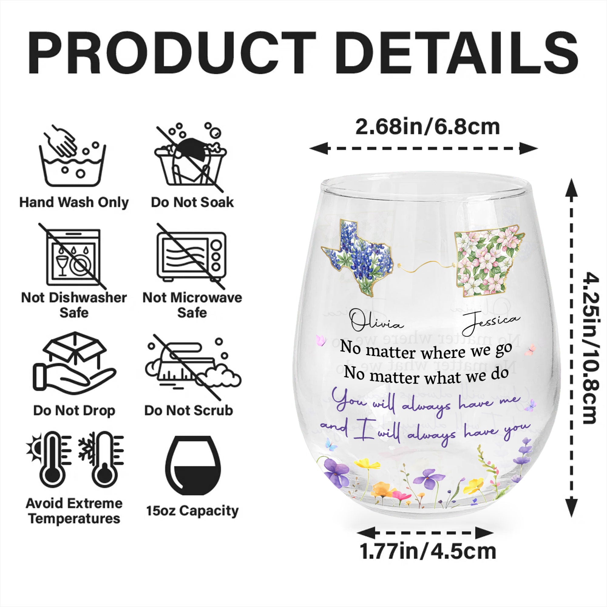 Personalized Stemless Wine Glass Custom State Outline Gift for Friends