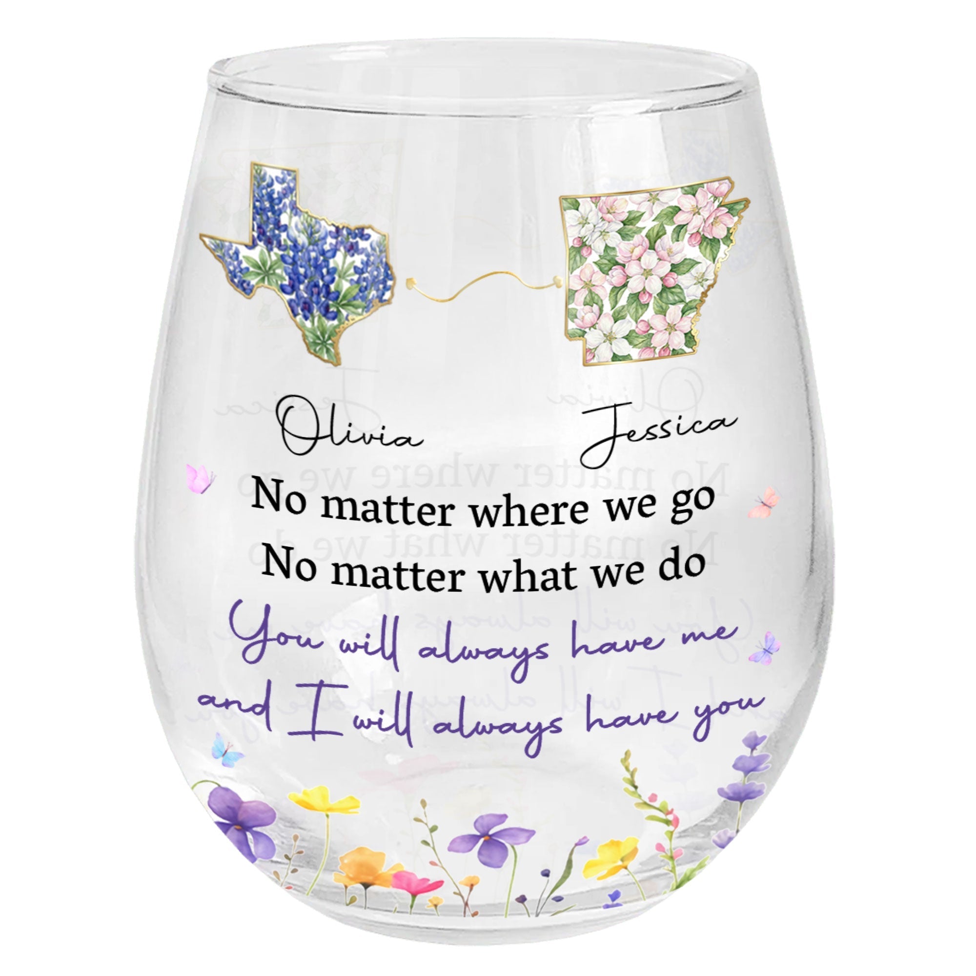 Personalized Stemless Wine Glass Custom State Outline Gift for Friends