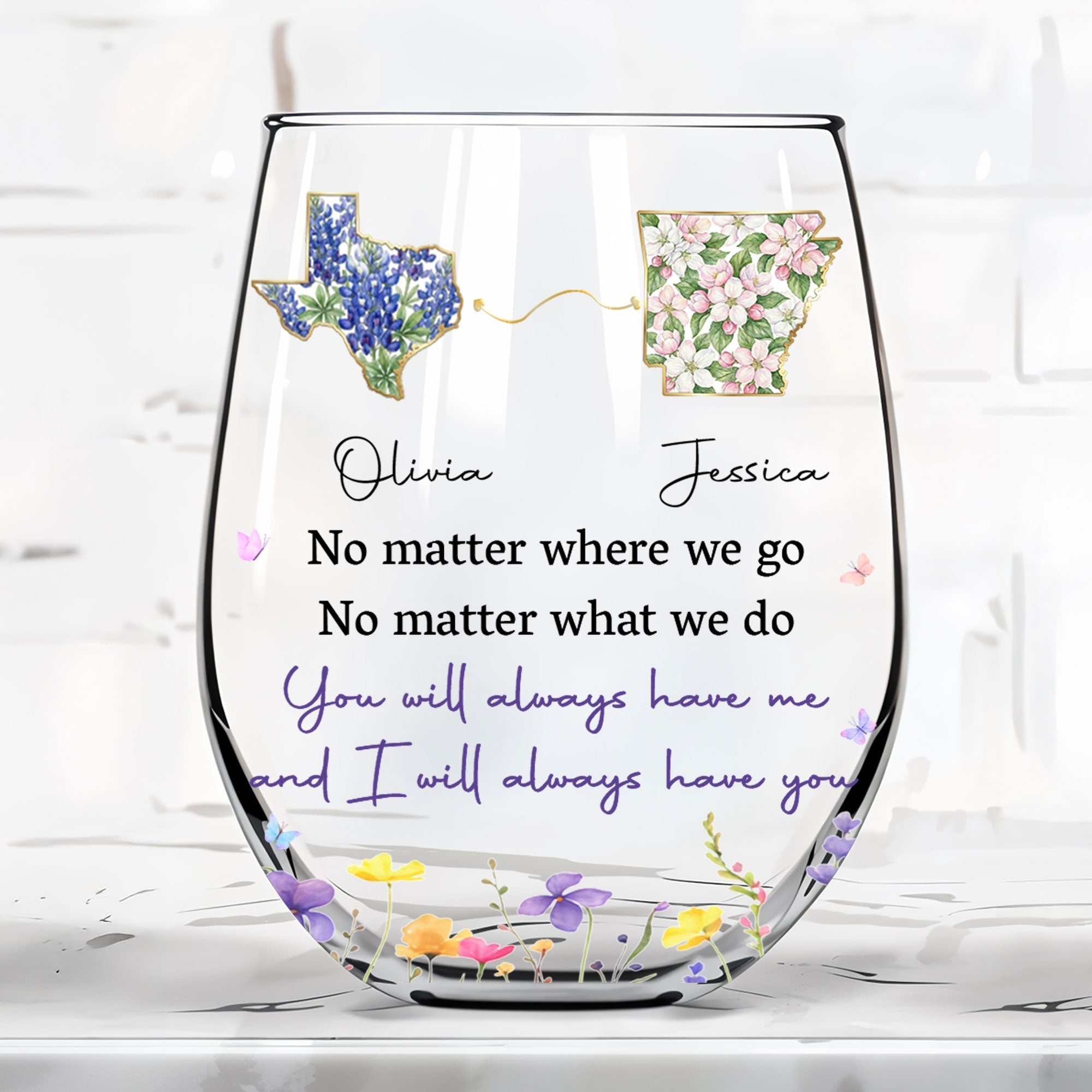 Personalized Stemless Wine Glass Custom State Outline Gift for Friends