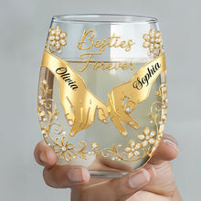 Load image into Gallery viewer, Personalized Stemless Wine Glass Bestie Gift Custom Name Floral
