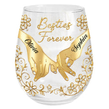 Load image into Gallery viewer, Personalized Stemless Wine Glass Bestie Gift Custom Name Floral
