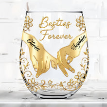 Load image into Gallery viewer, Personalized Stemless Wine Glass Bestie Gift Custom Name Floral
