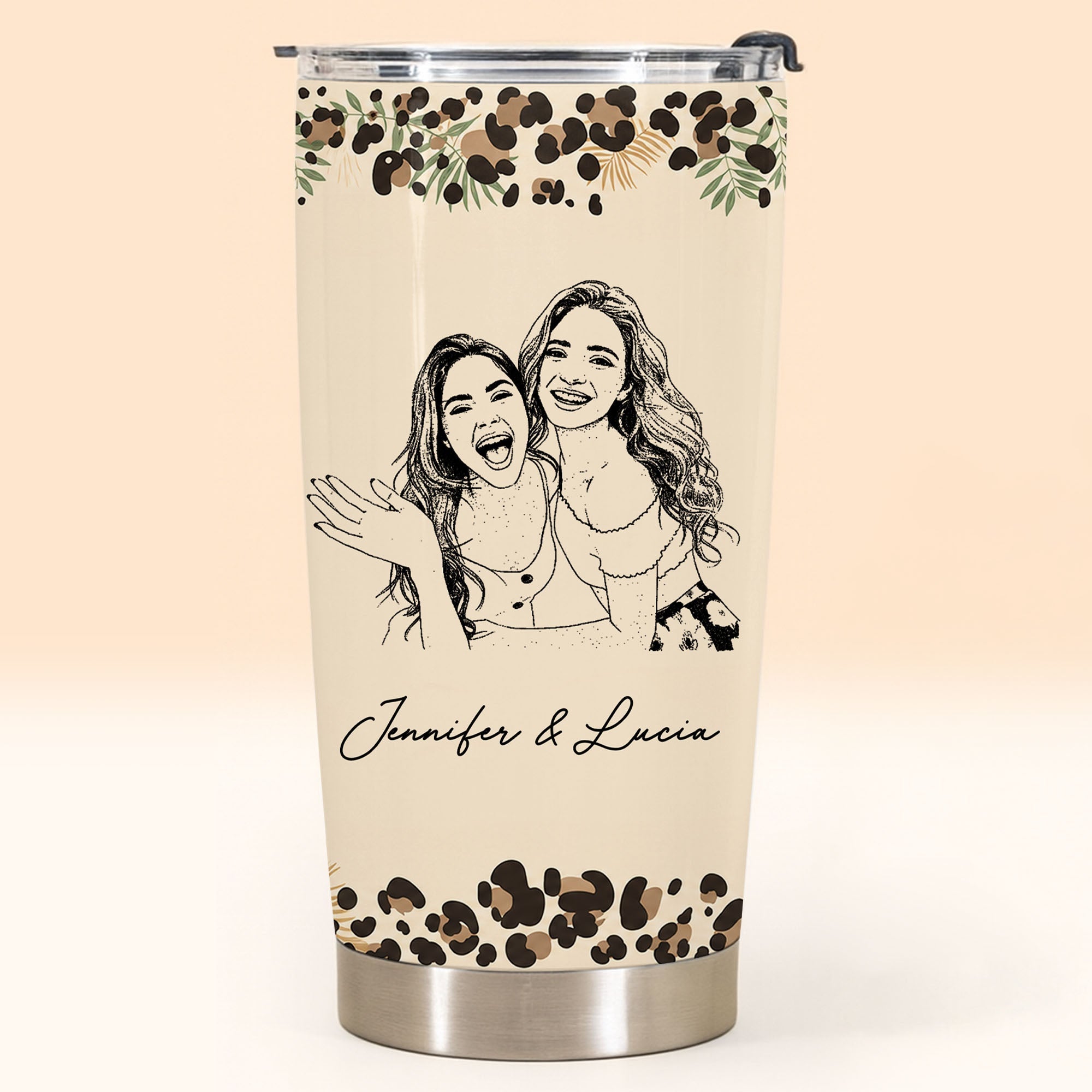 Personalized Leopard Print 20oz Tumbler Custom Gift for Best Friends