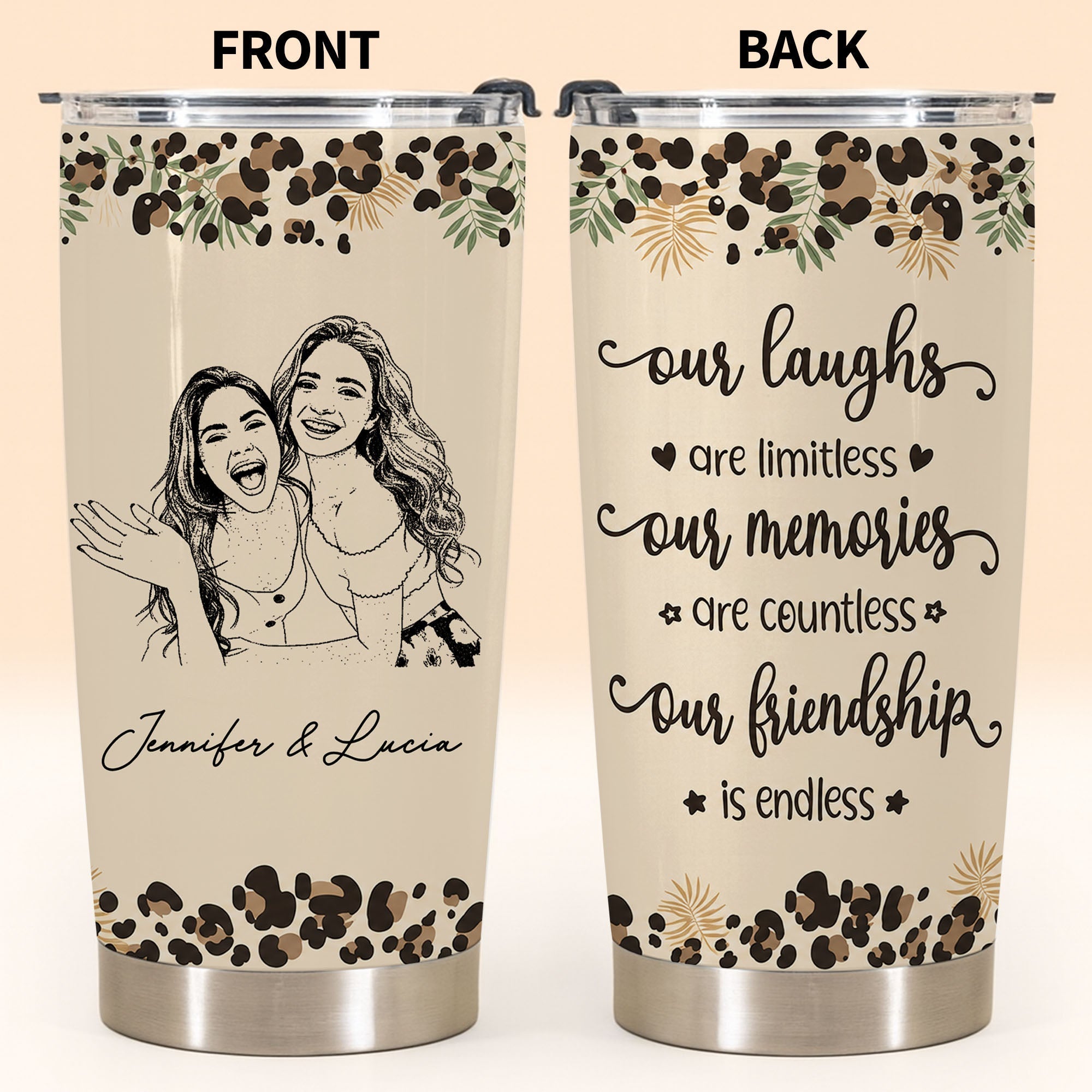 Personalized Leopard Print 20oz Tumbler Custom Gift for Best Friends