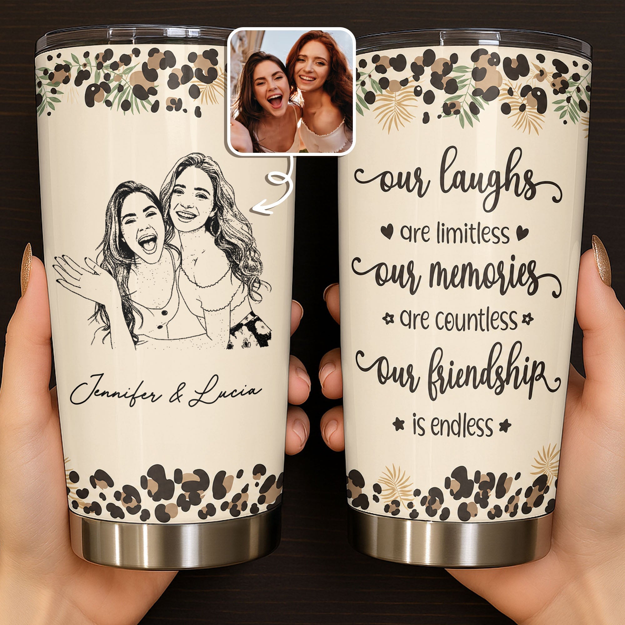 Personalized Leopard Print 20oz Tumbler Custom Gift for Best Friends