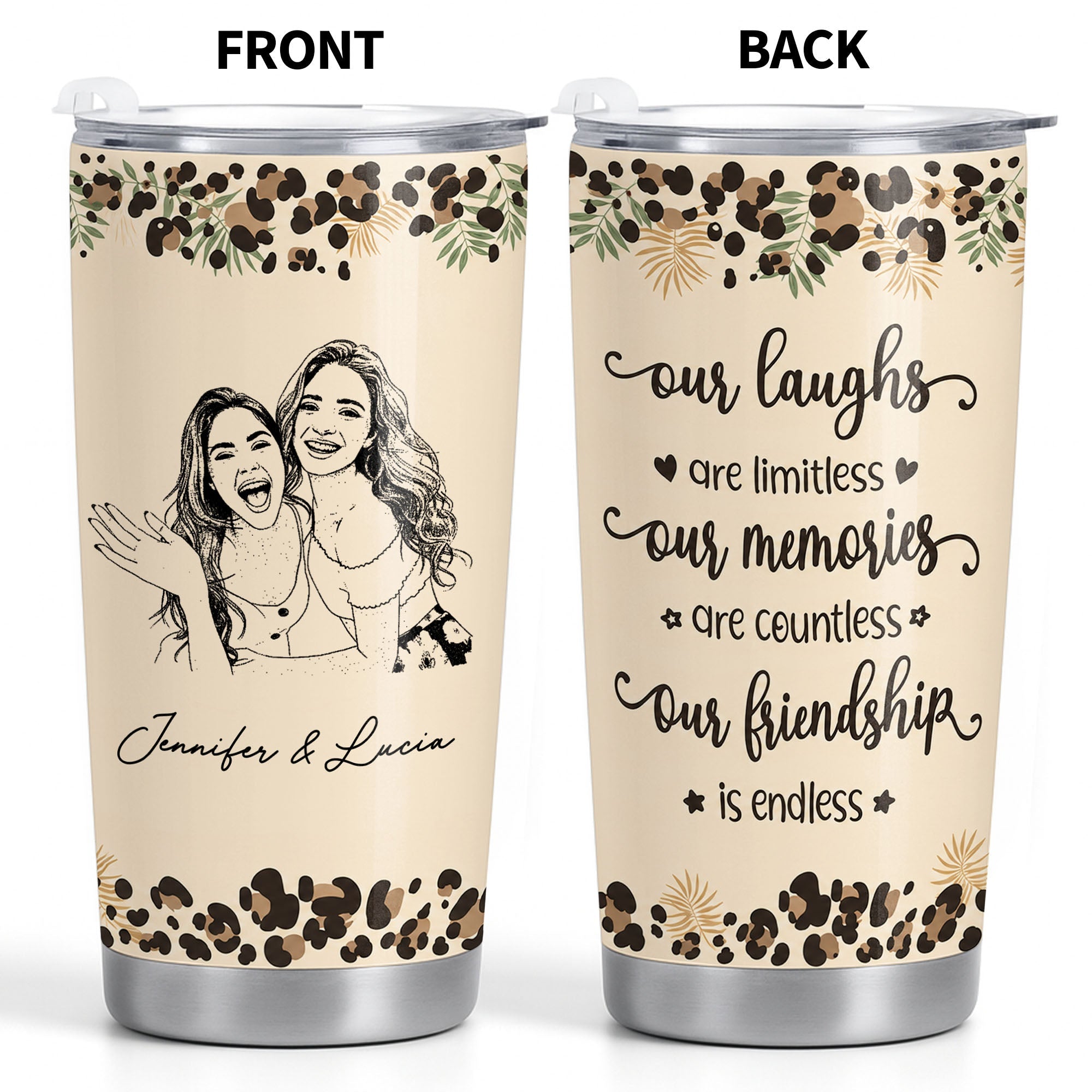Personalized Leopard Print 20oz Tumbler Custom Gift for Best Friends