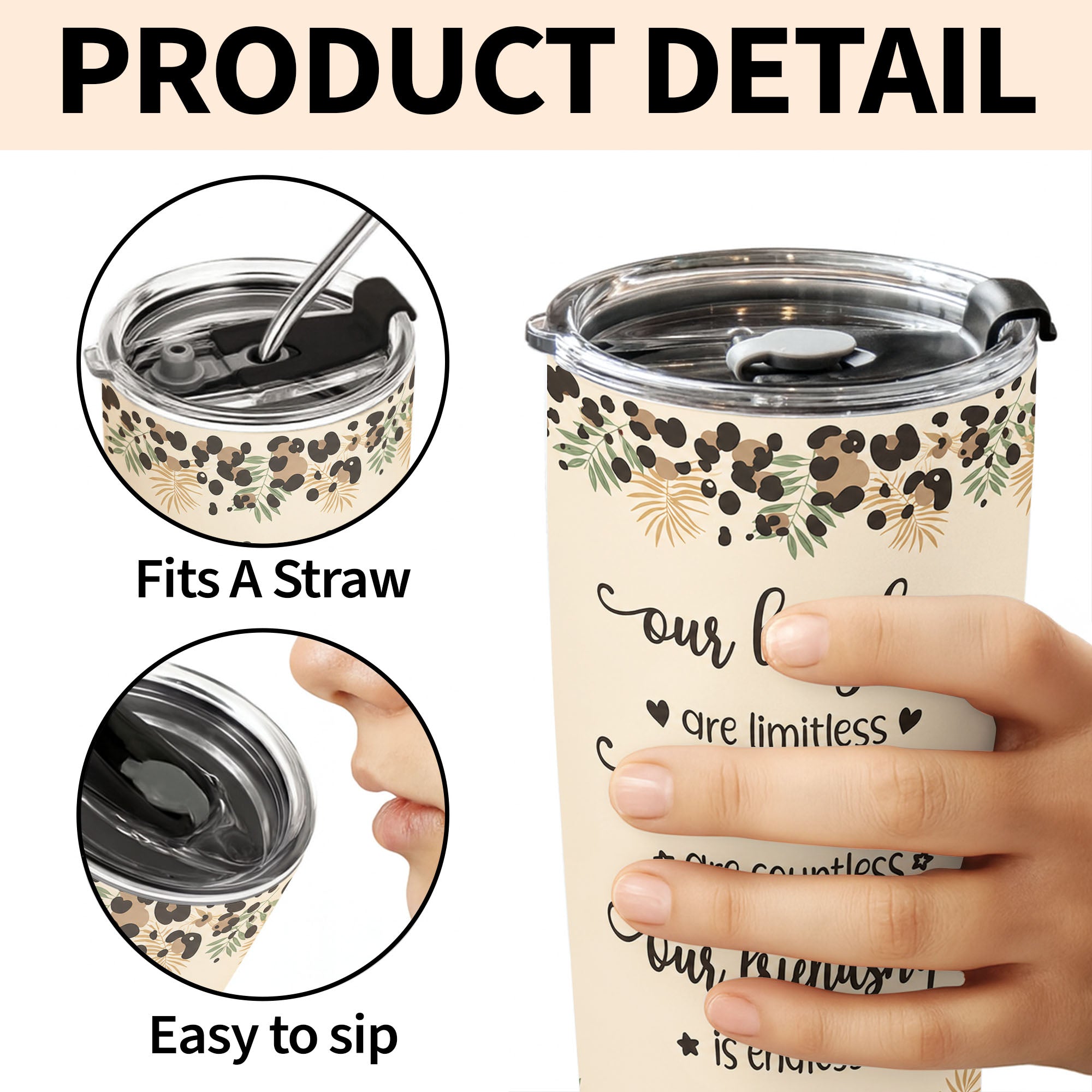 Personalized Leopard Print 20oz Tumbler Custom Gift for Best Friends