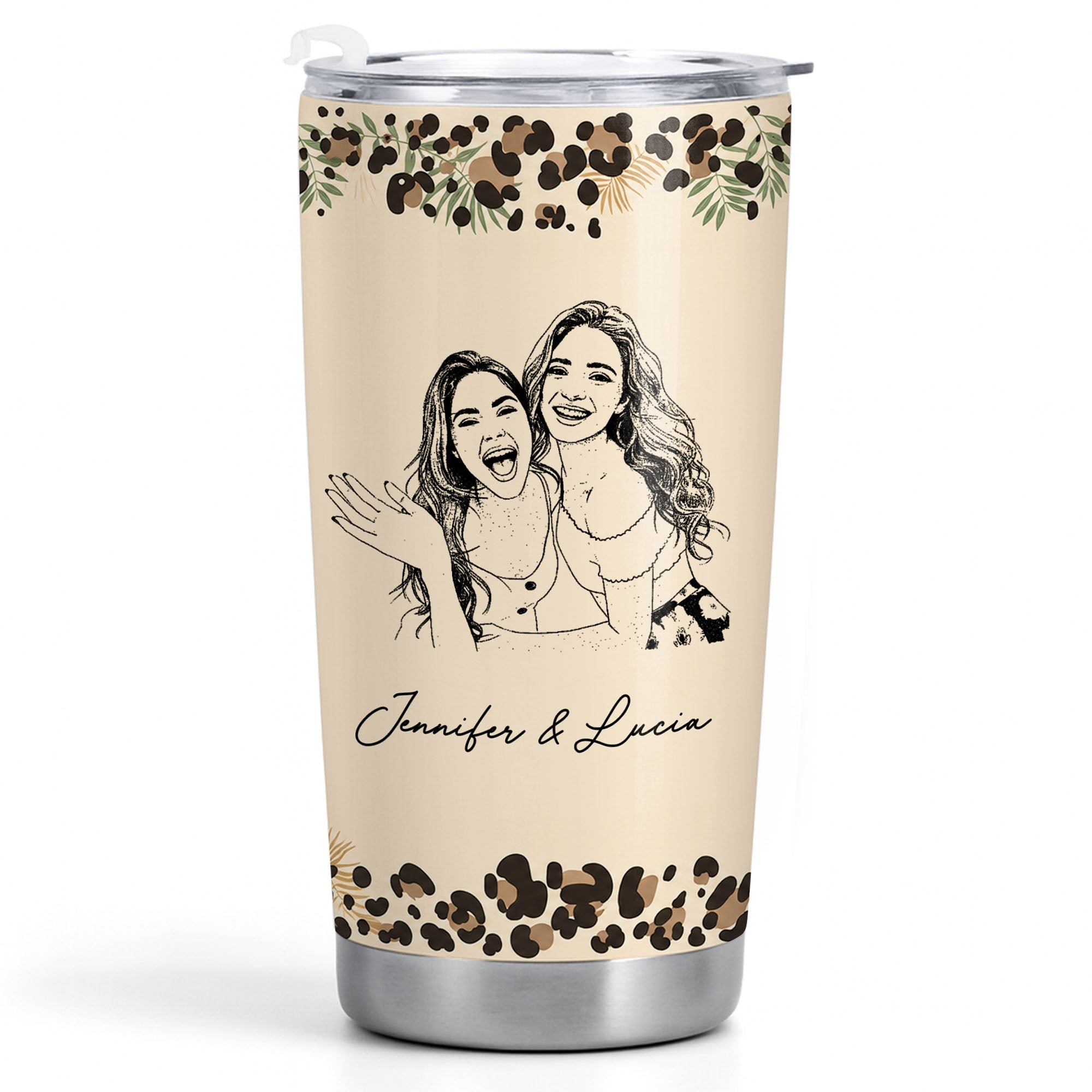Personalized Leopard Print 20oz Tumbler Custom Gift for Best Friends