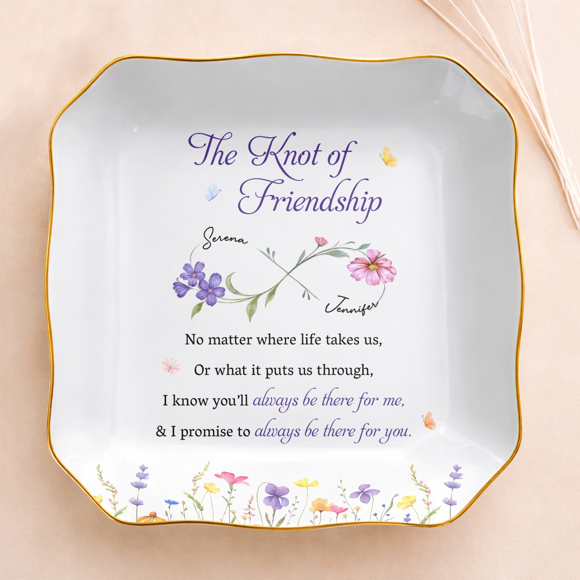 Personalized Lace Square Jewelry Dish Custom Name Gift for Bestie