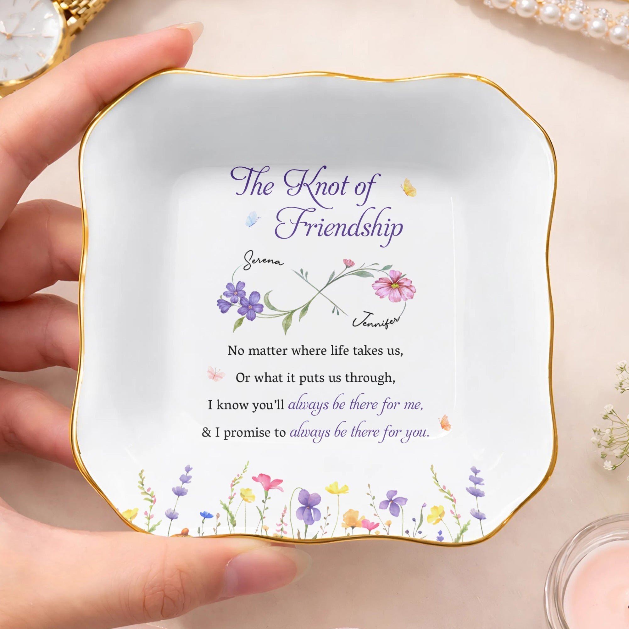 Personalized Lace Square Jewelry Dish Custom Name Gift for Bestie