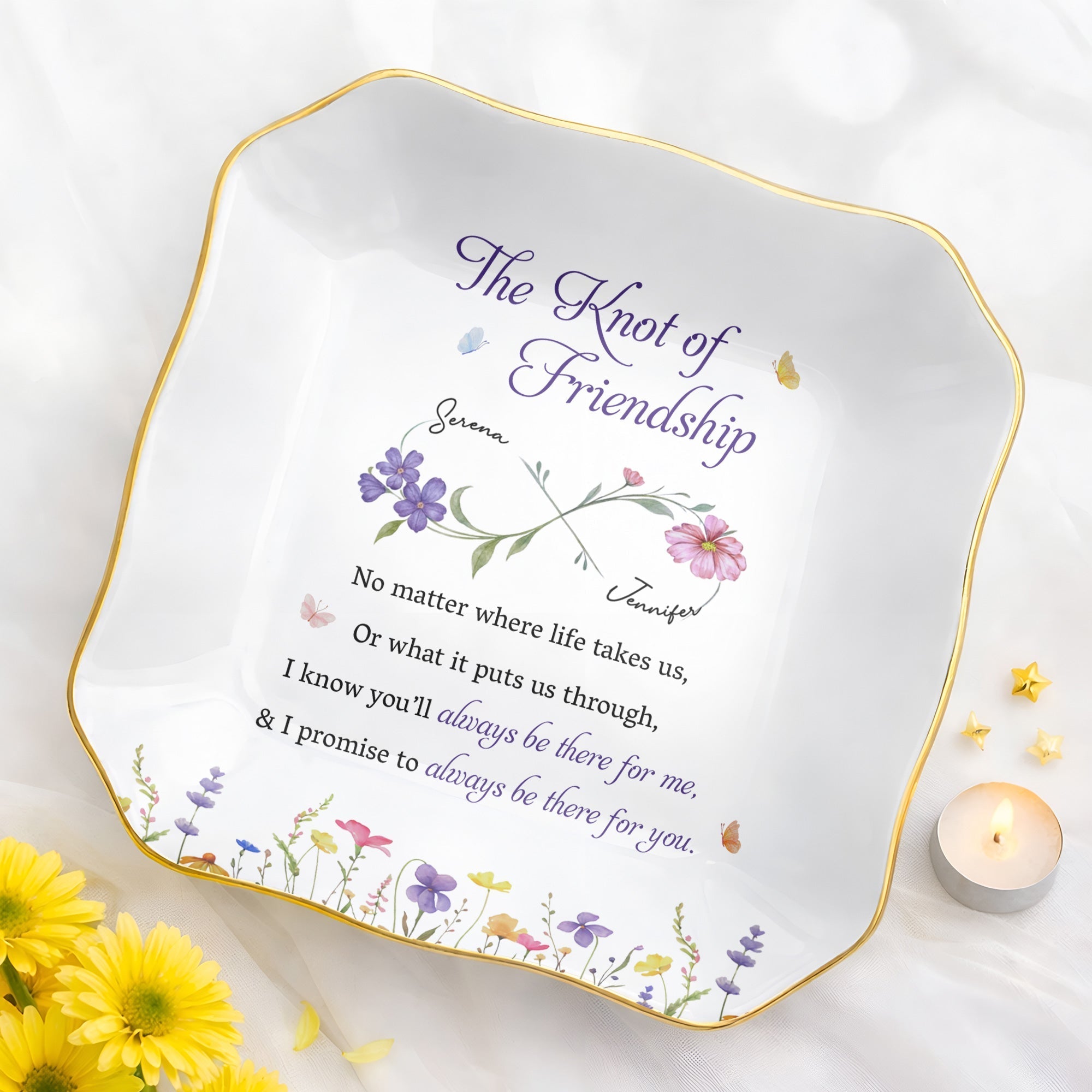 Personalized Lace Square Jewelry Dish Custom Name Gift for Bestie