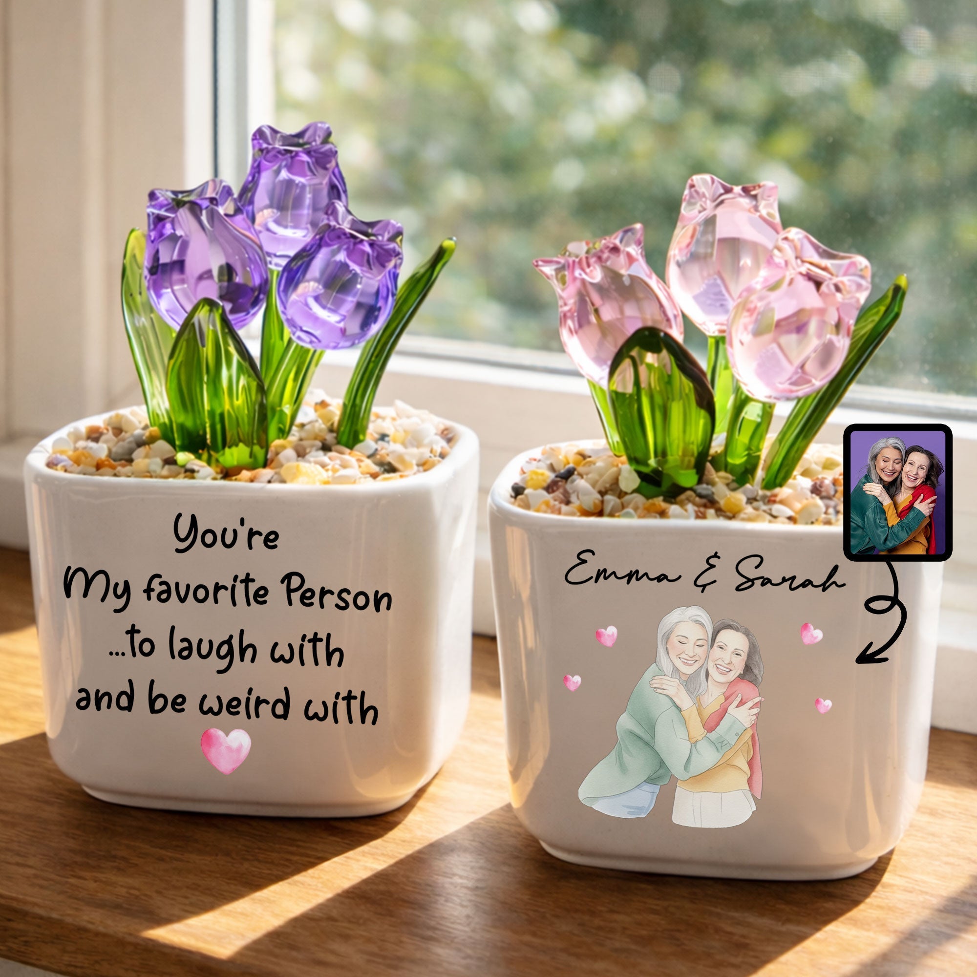 Personalized Glass Tulip Flowers Custom Name Gift for Best Friend