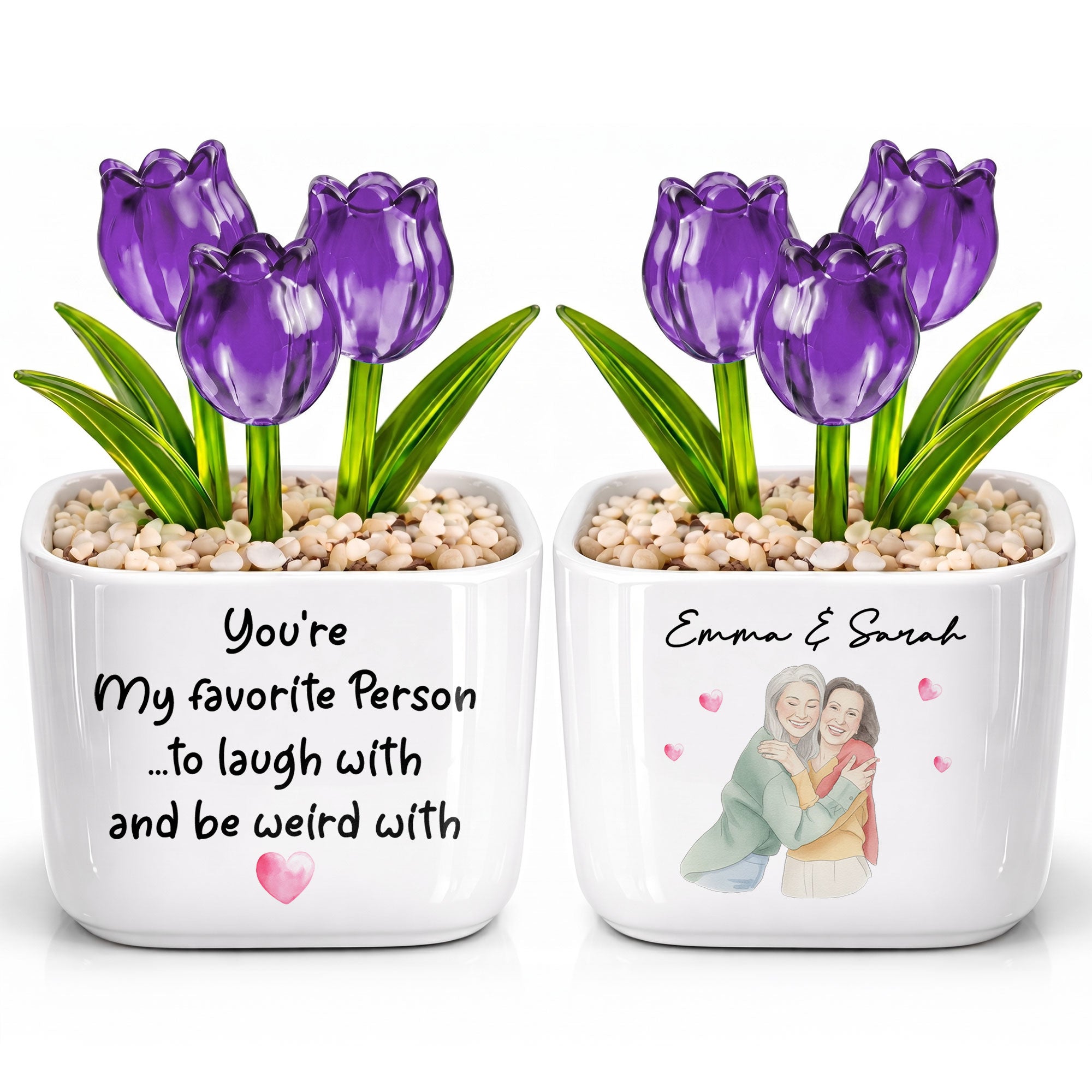 Personalized Glass Tulip Flowers Custom Name Gift for Best Friend
