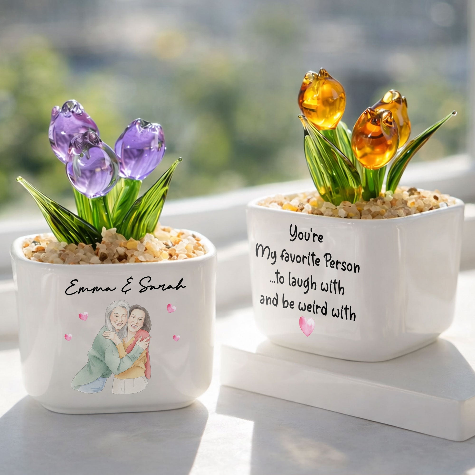 Personalized Glass Tulip Flowers Custom Name Gift for Best Friend