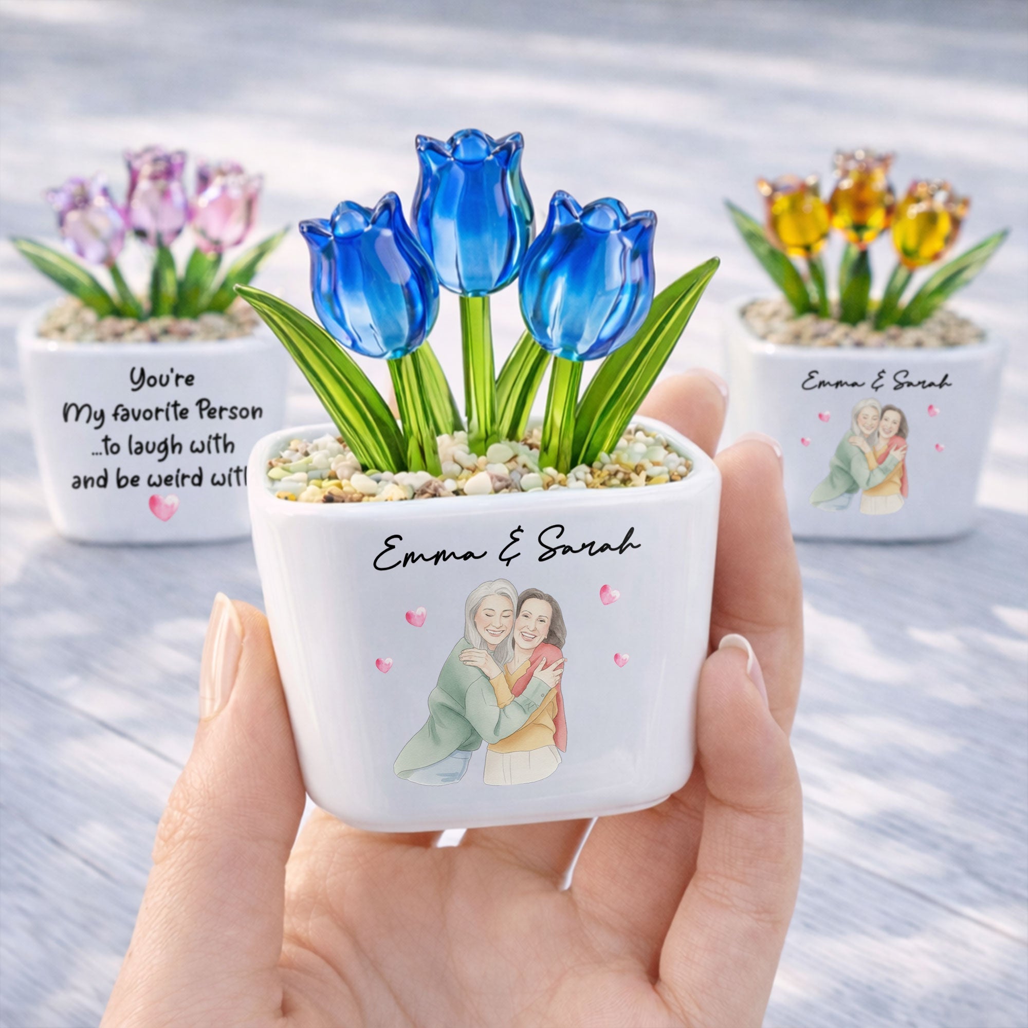 Personalized Glass Tulip Flowers Custom Name Gift for Best Friend