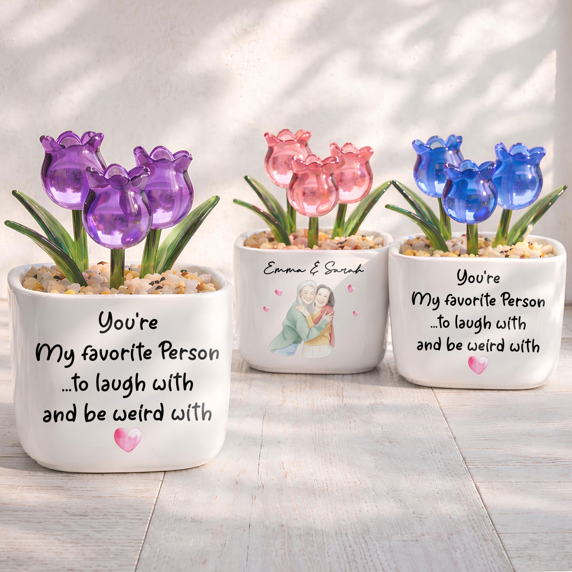Personalized Glass Tulip Flowers Custom Name Gift for Best Friend