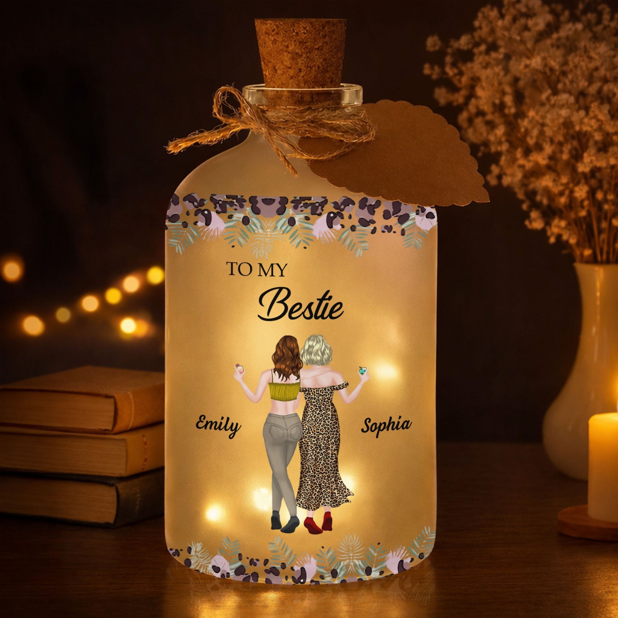 Personalized Frosted Glass Bottle Light Custom Bestie Gift