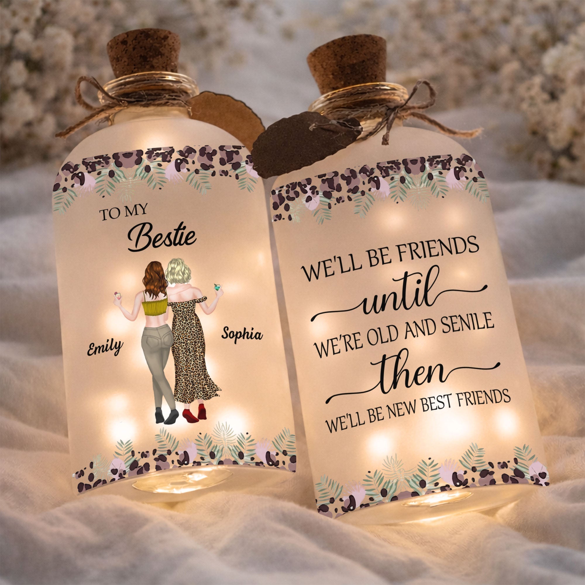 Personalized Frosted Glass Bottle Light Custom Bestie Gift