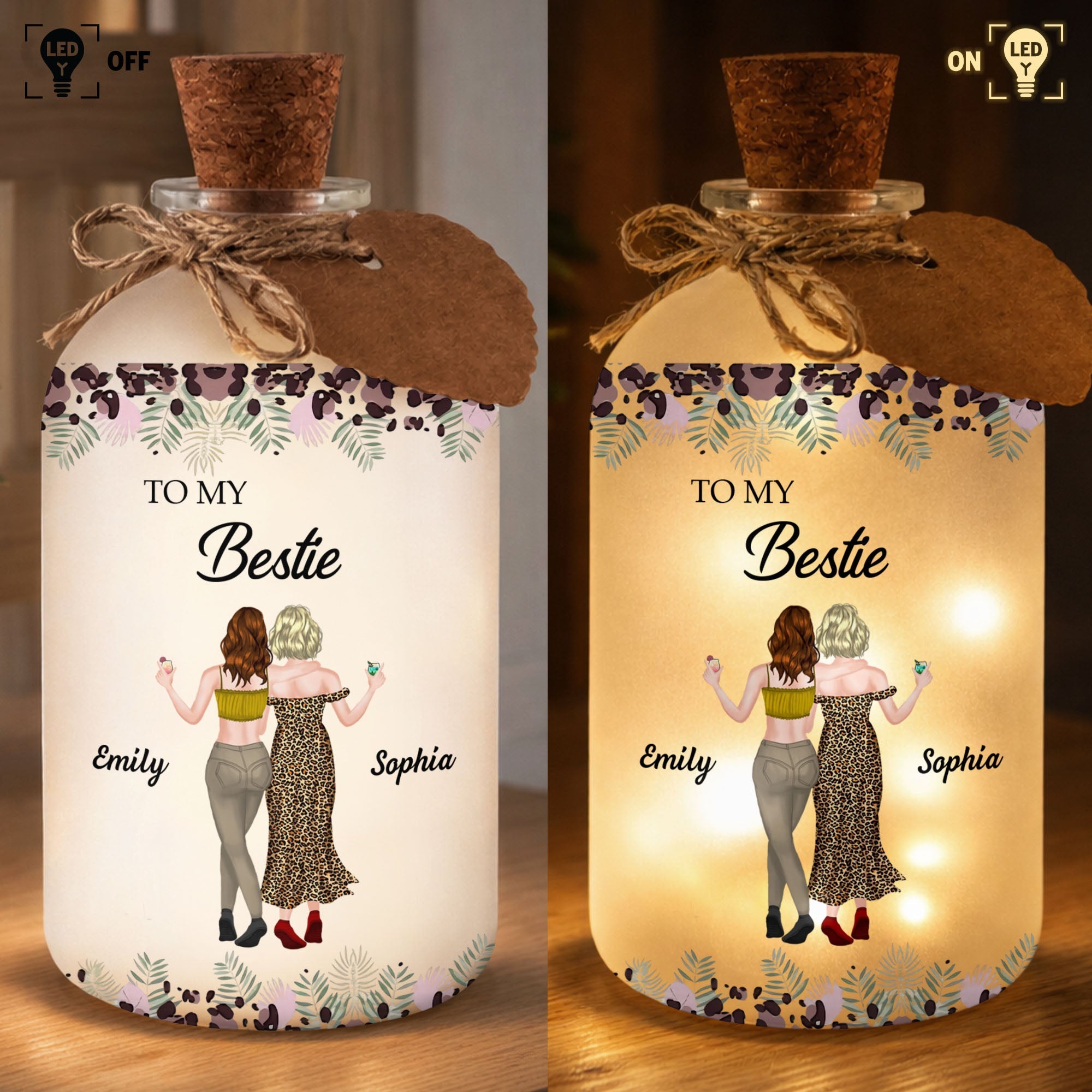 Personalized Frosted Glass Bottle Light Custom Bestie Gift