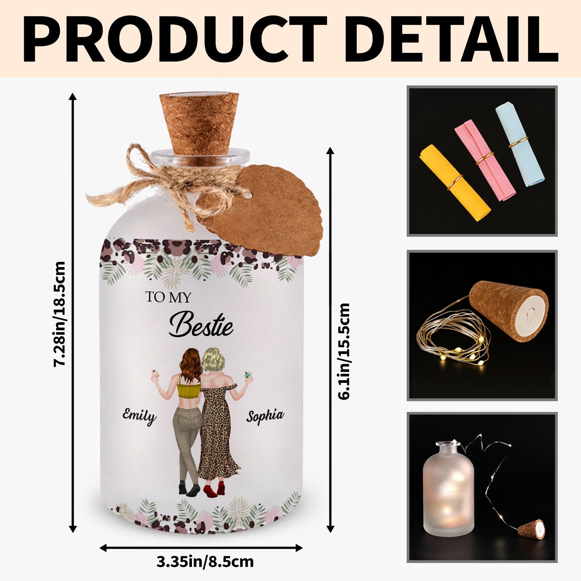 Personalized Frosted Glass Bottle Light Custom Bestie Gift