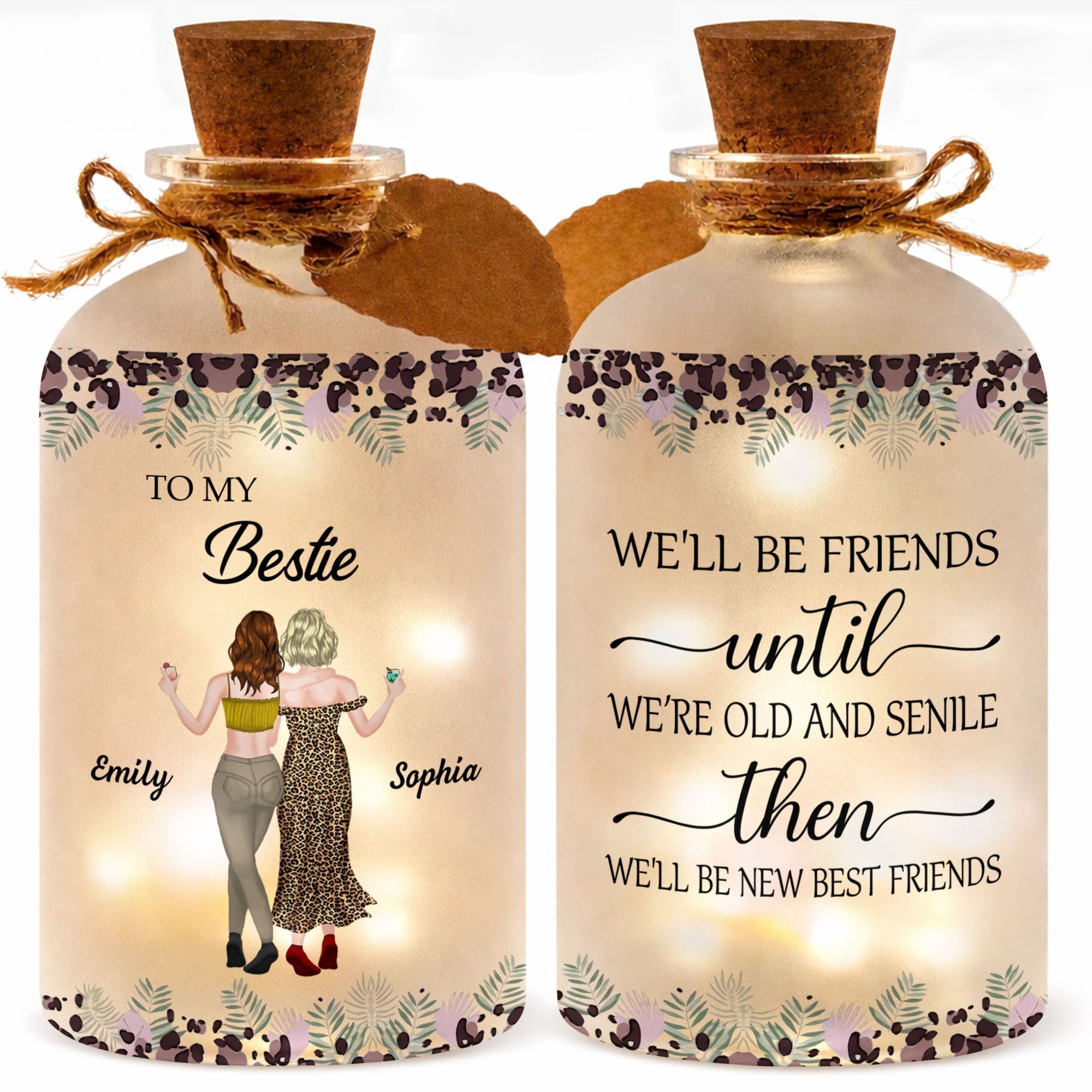 Personalized Frosted Glass Bottle Light Custom Bestie Gift