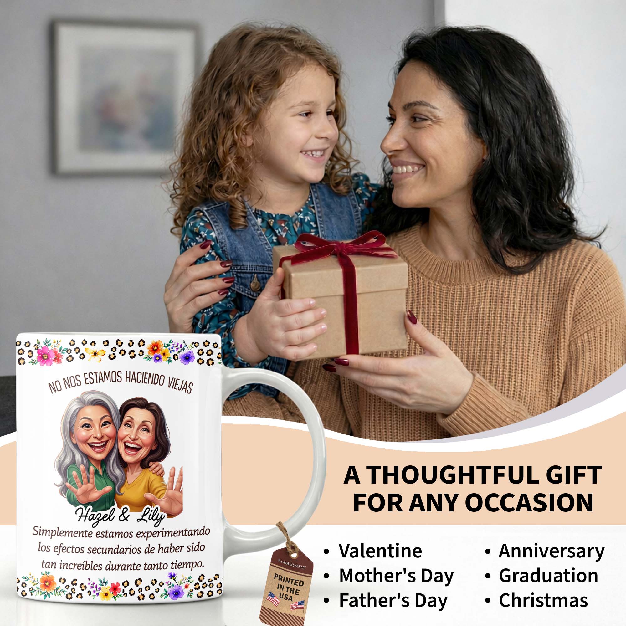 Personalized Best Friends Coffee Mug Custom Flower Design Gift