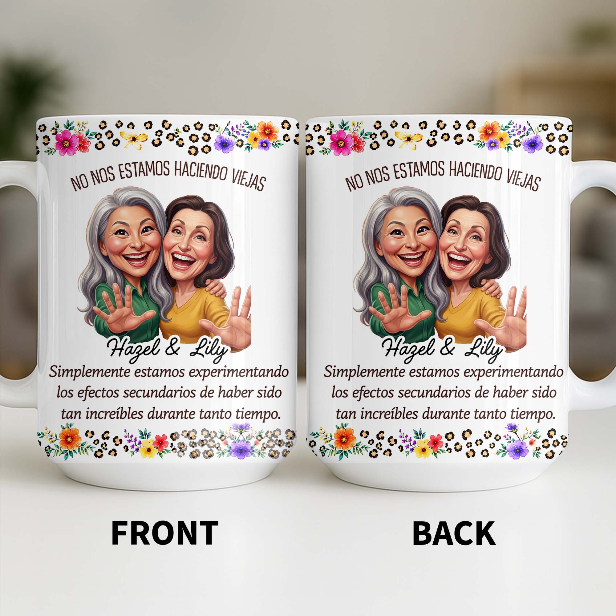 Personalized Best Friends Coffee Mug Custom Flower Design Gift