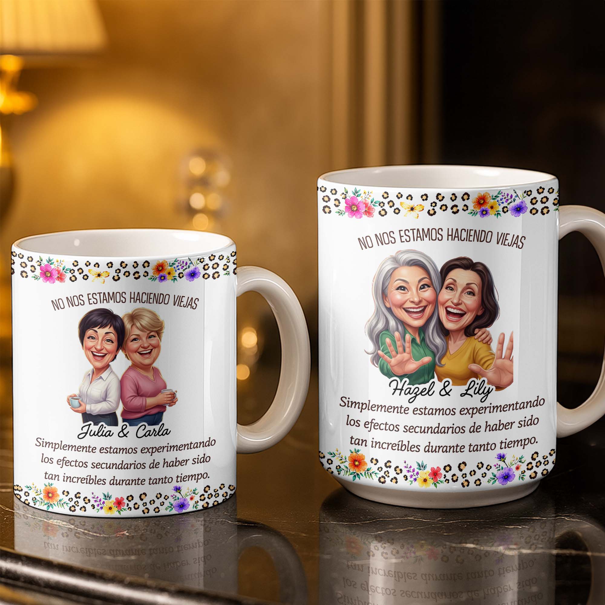 Personalized Best Friends Coffee Mug Custom Flower Design Gift