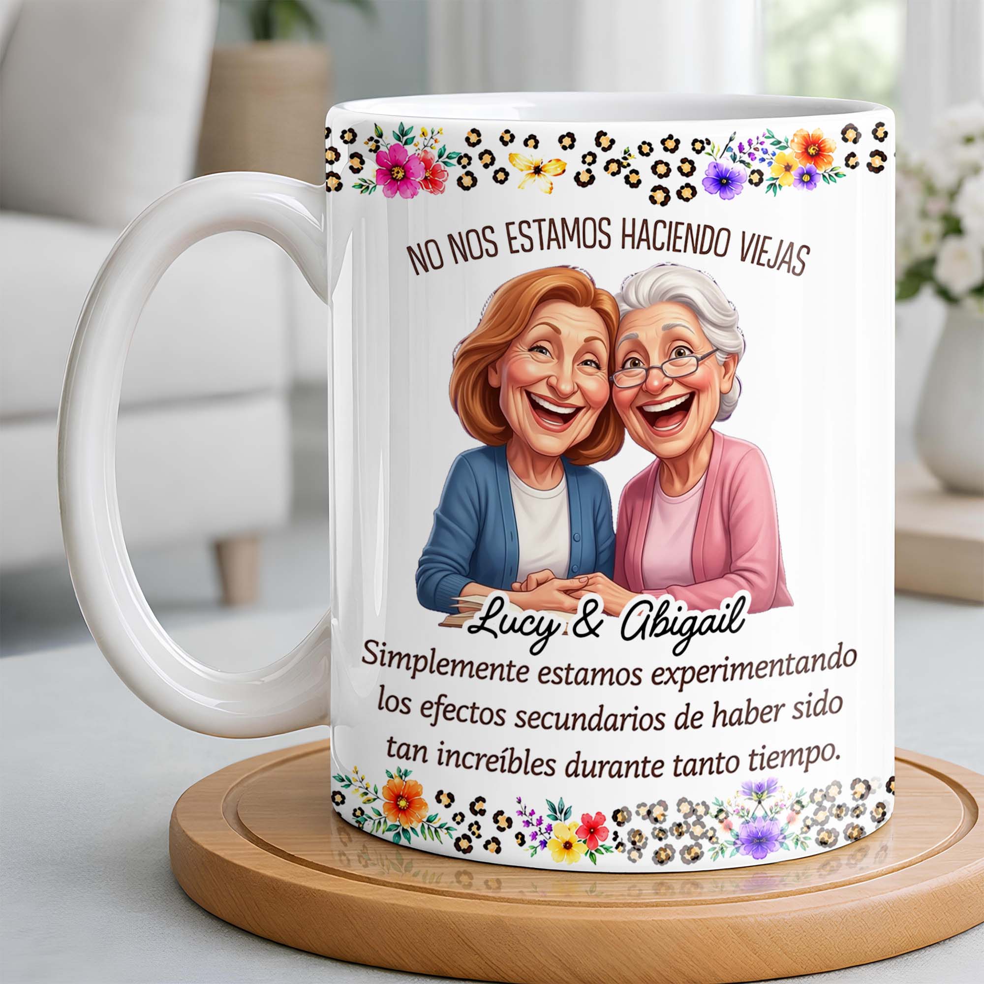 Personalized Best Friends Coffee Mug Custom Flower Design Gift