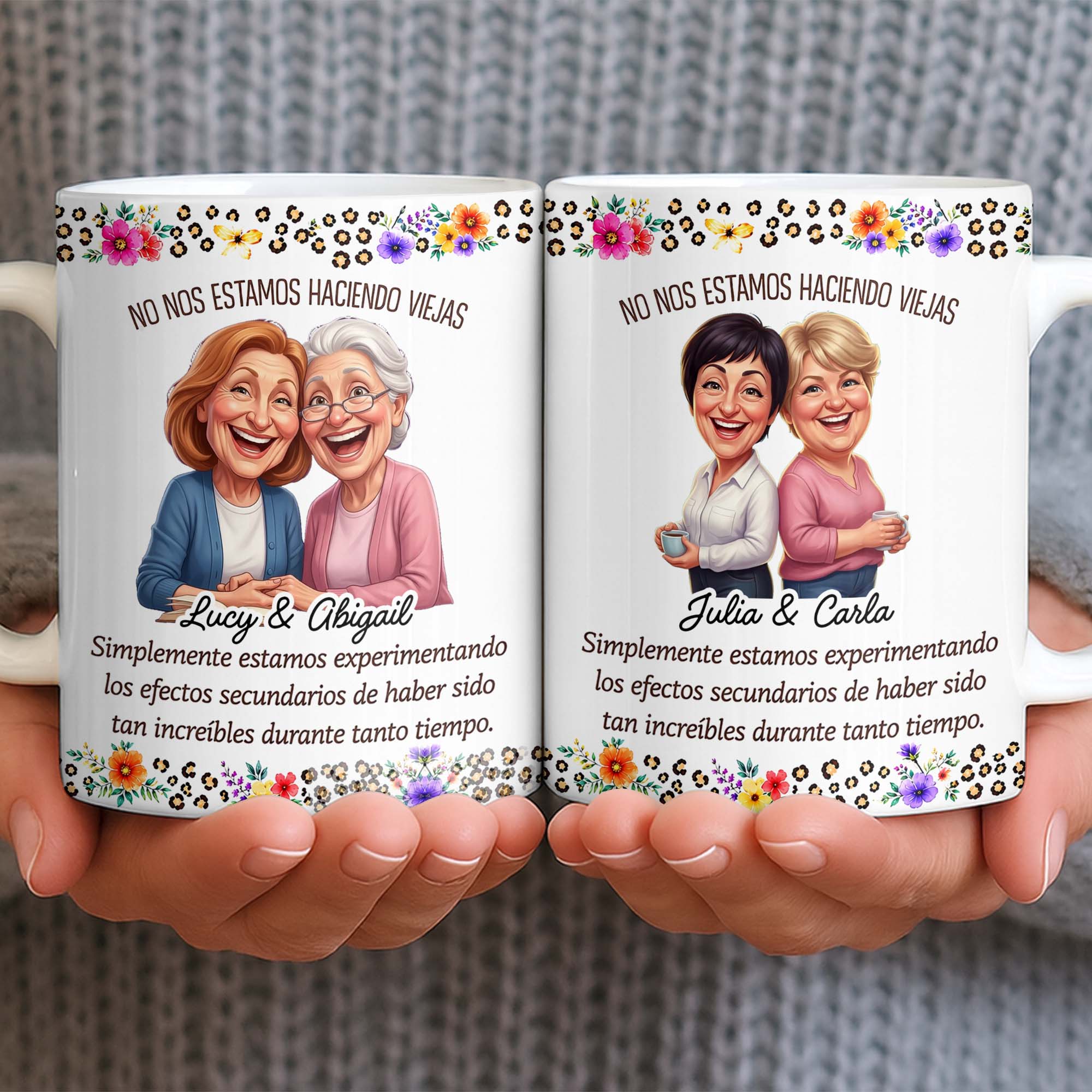 Personalized Best Friends Coffee Mug Custom Flower Design Gift