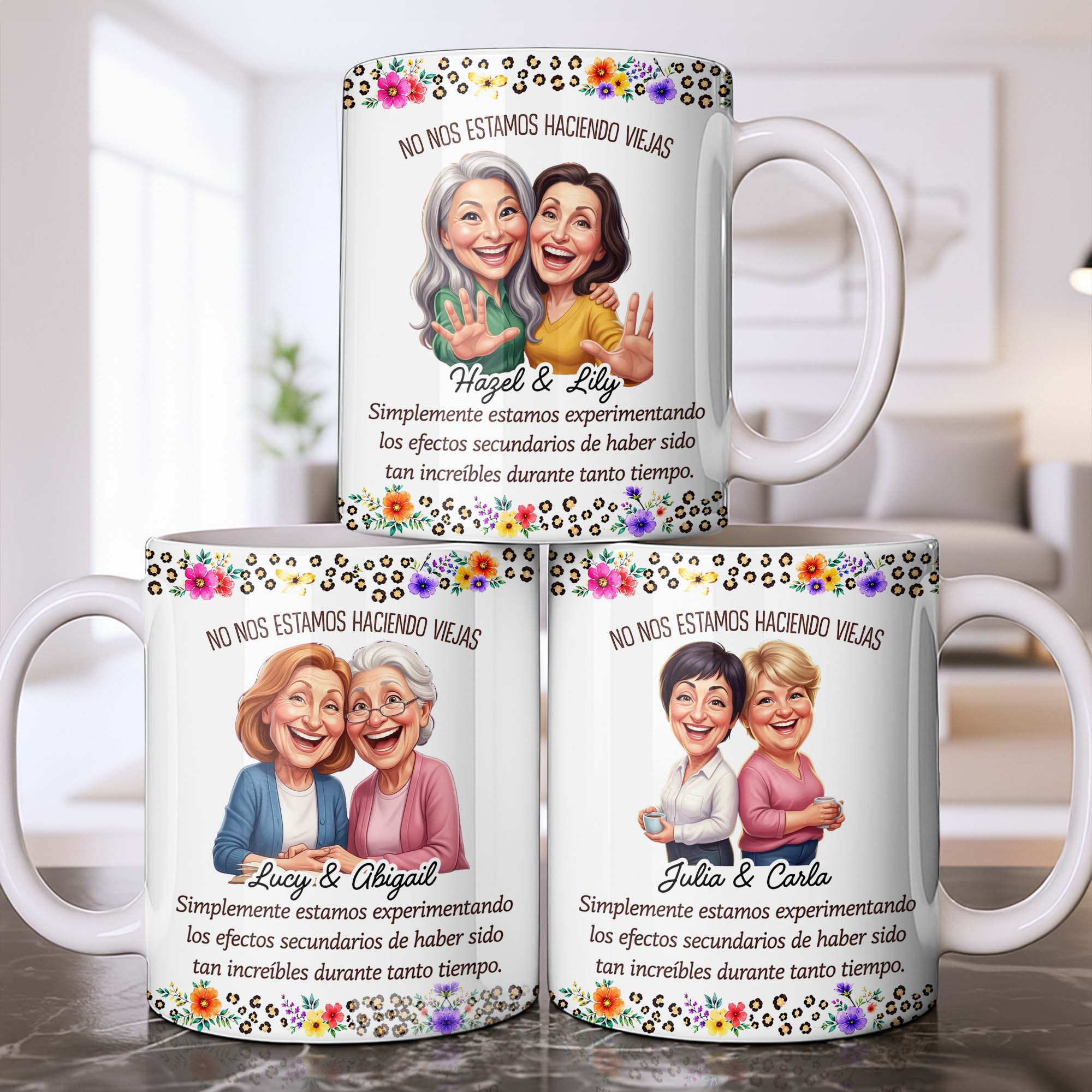 Personalized Best Friends Coffee Mug Custom Flower Design Gift