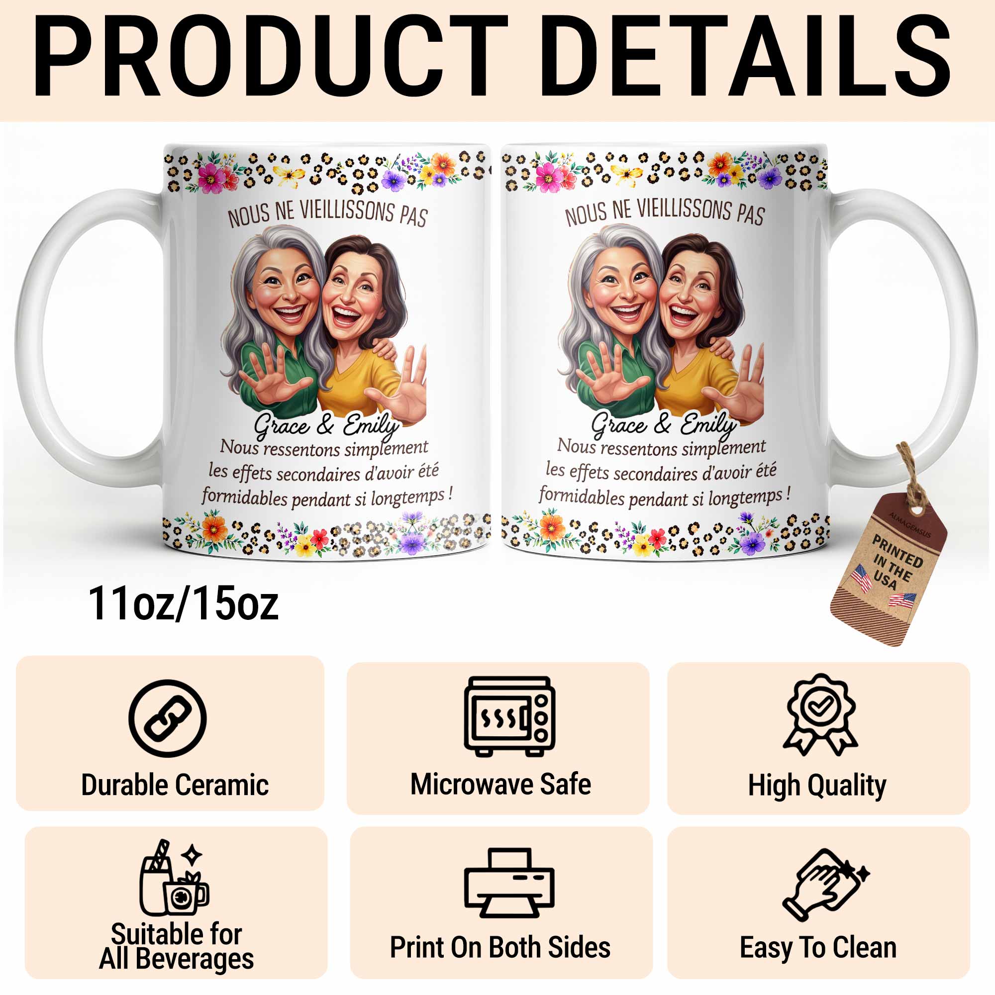 Personalized Floral Coffee Mug Custom Gift for Best Friends