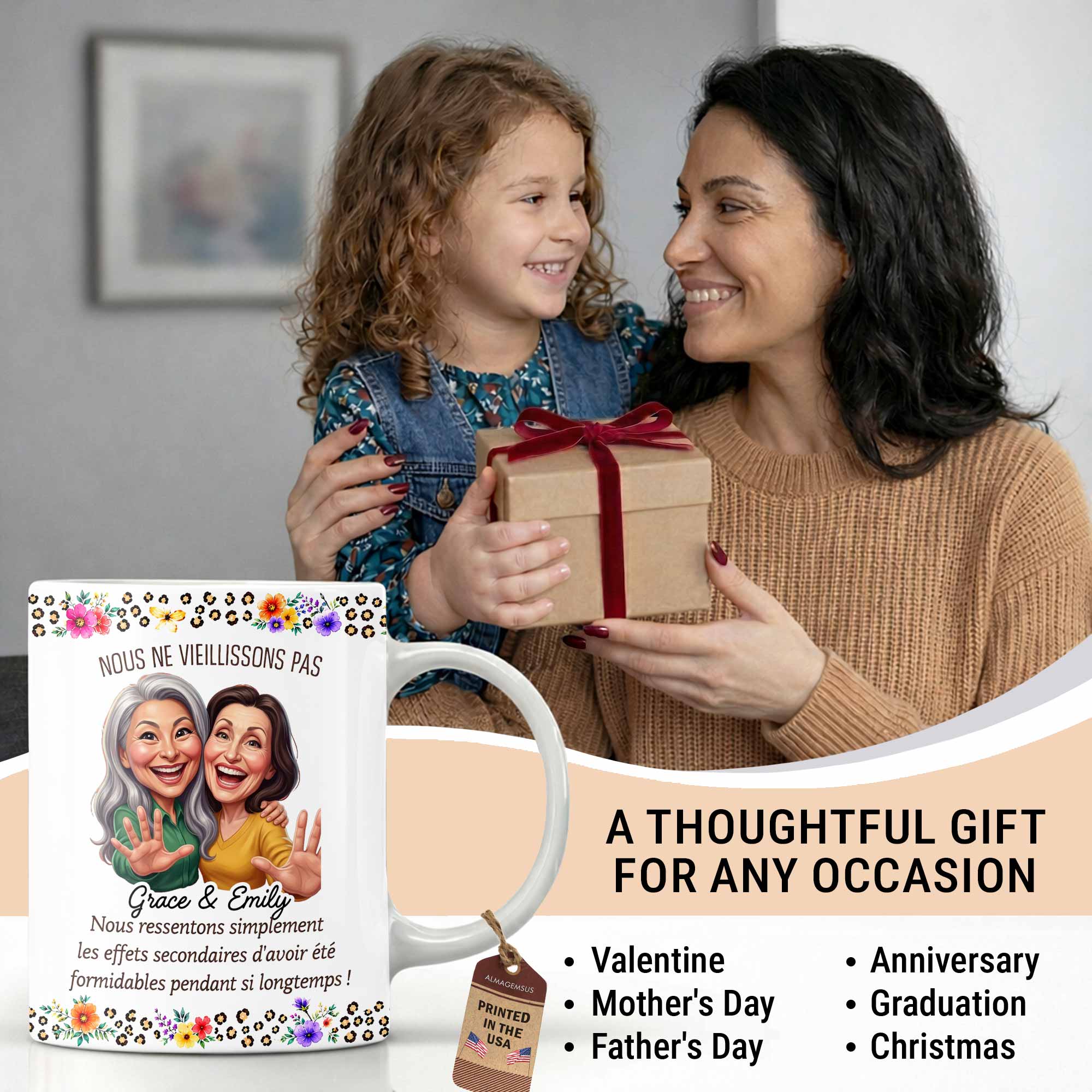 Personalized Floral Coffee Mug Custom Gift for Best Friends