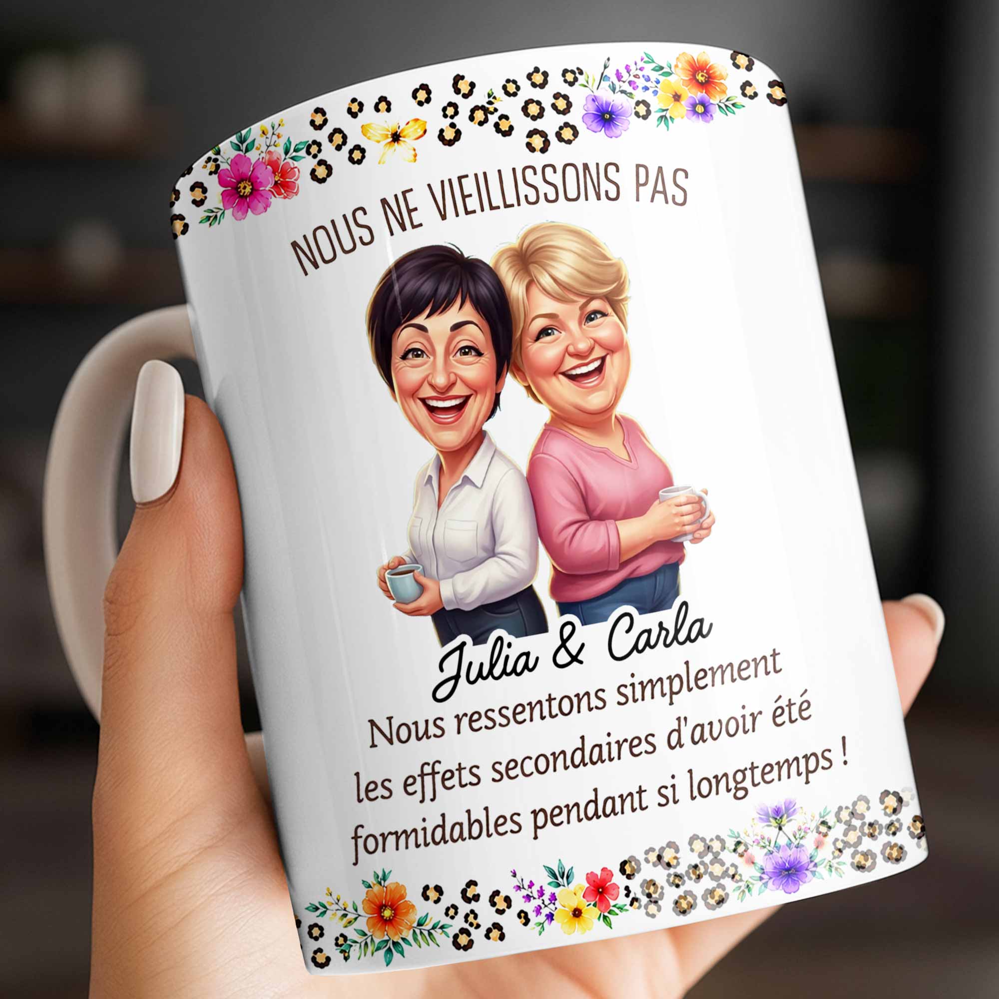 Personalized Floral Coffee Mug Custom Gift for Best Friends