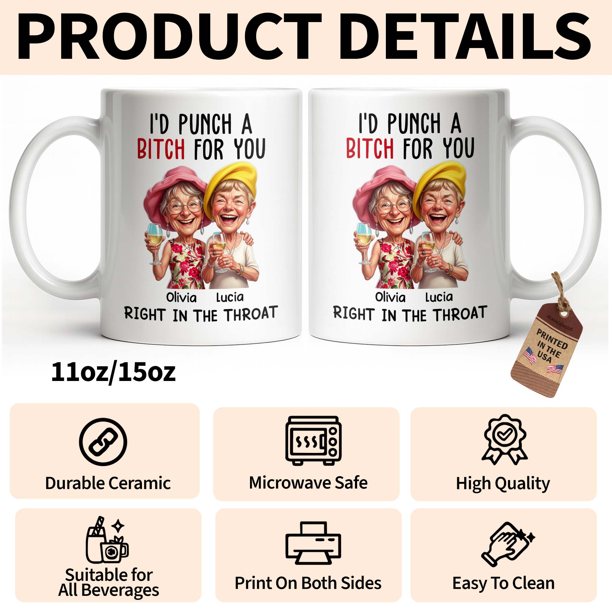 Personalized Edge-to-Edge Coffee Mug Custom Bestie Gift